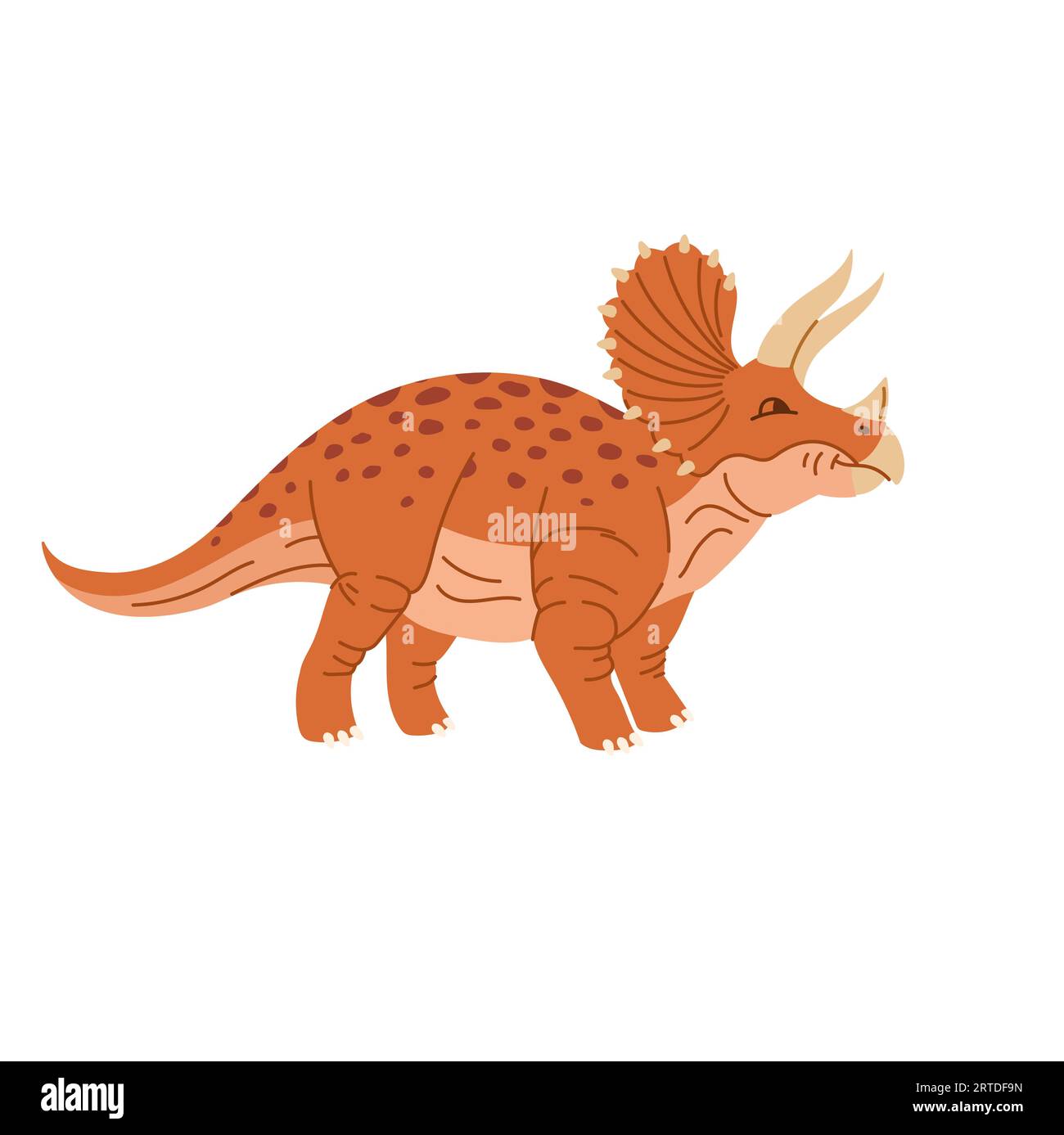 Dinosaurier-Zeichentrick prähistorische gehörnte Tiere isolierte Dino mit drei Hörnern. Vektor-Zeichentricktyp triceratops, gehörnter Dino aus der jurazeit. Horridus dino Stock Vektor