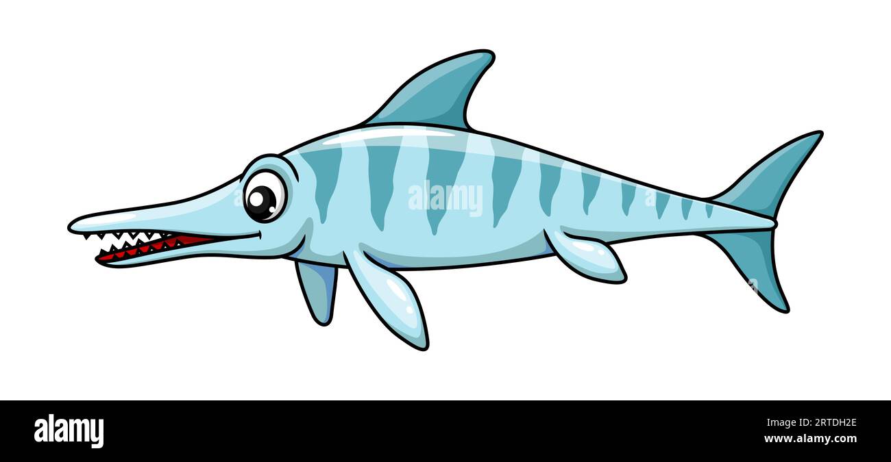 Karikatur Ichthyosaurus dinosaurier Charakter. Isolierte Vektorgrosserloschene Meeres-Reptilien aus der frühen Triassic- bis Spätzeit der Kreidezeit. Stenopterygius quadriscissus schwimmende Meerestiere Stock Vektor