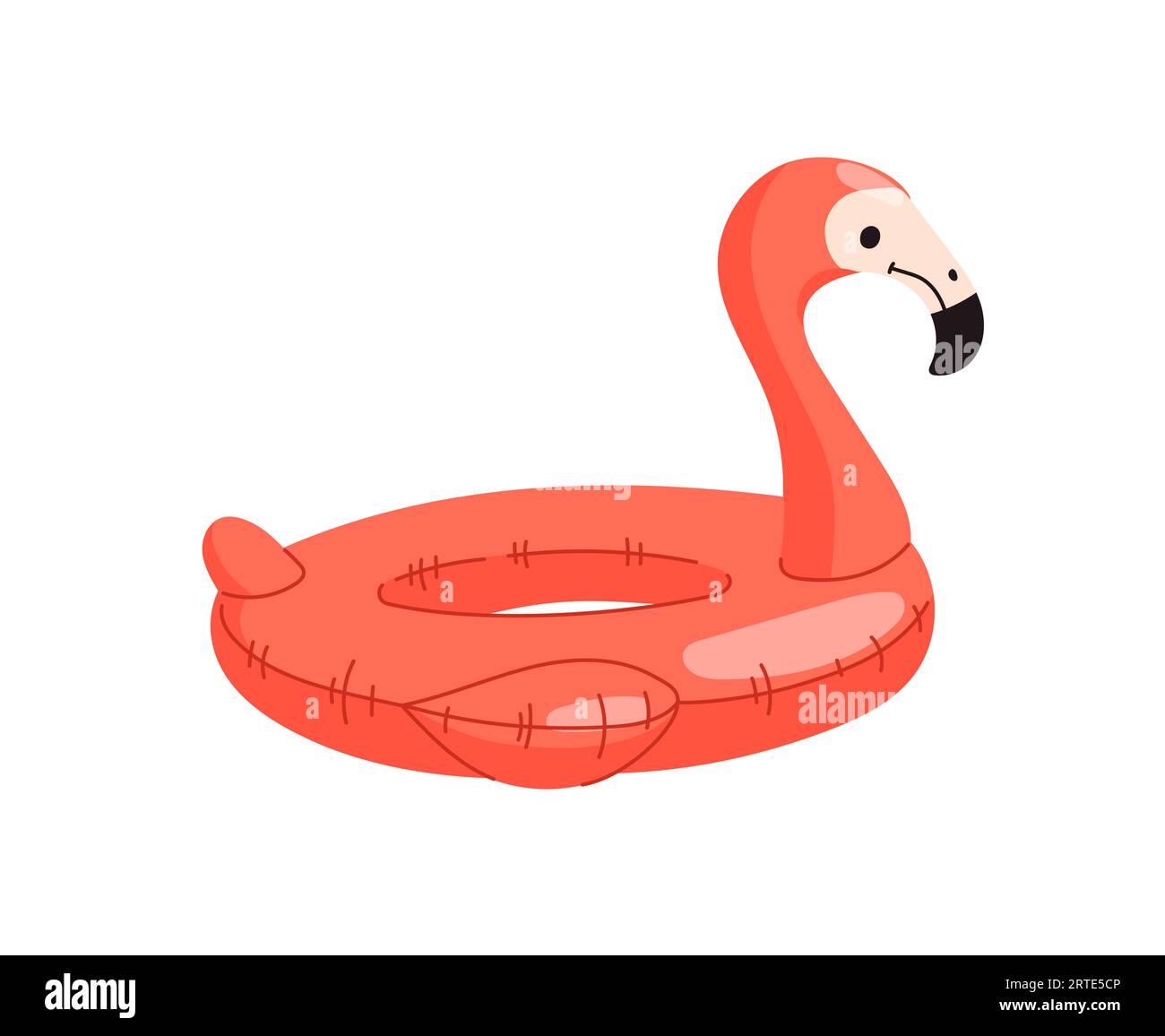 Aufblasbarer Schwimmring mit Flamingo-Schwimmern. Flacher tropischer Vogelballon oder Schwimmringspielzeug für Poolparty. Urlaubsreisen und Strandurlaub, Resort-Spaß und Sommerferien isoliertes Vektorsymbol Stock Vektor