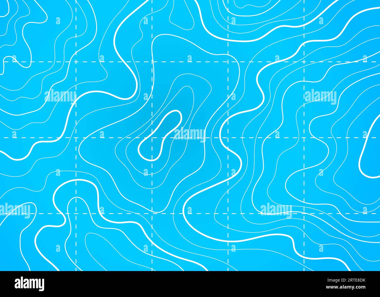 Ozean-, See-topographische Karte mit Vektorlinienkonturen des Meeresbodens. Blauer Hintergrund mit abstraktem Topographiemuster von Meerestiefe, Bodenrelief, Flussrouten. Topografische Karte der Unterwasserlandschaft Stock Vektor