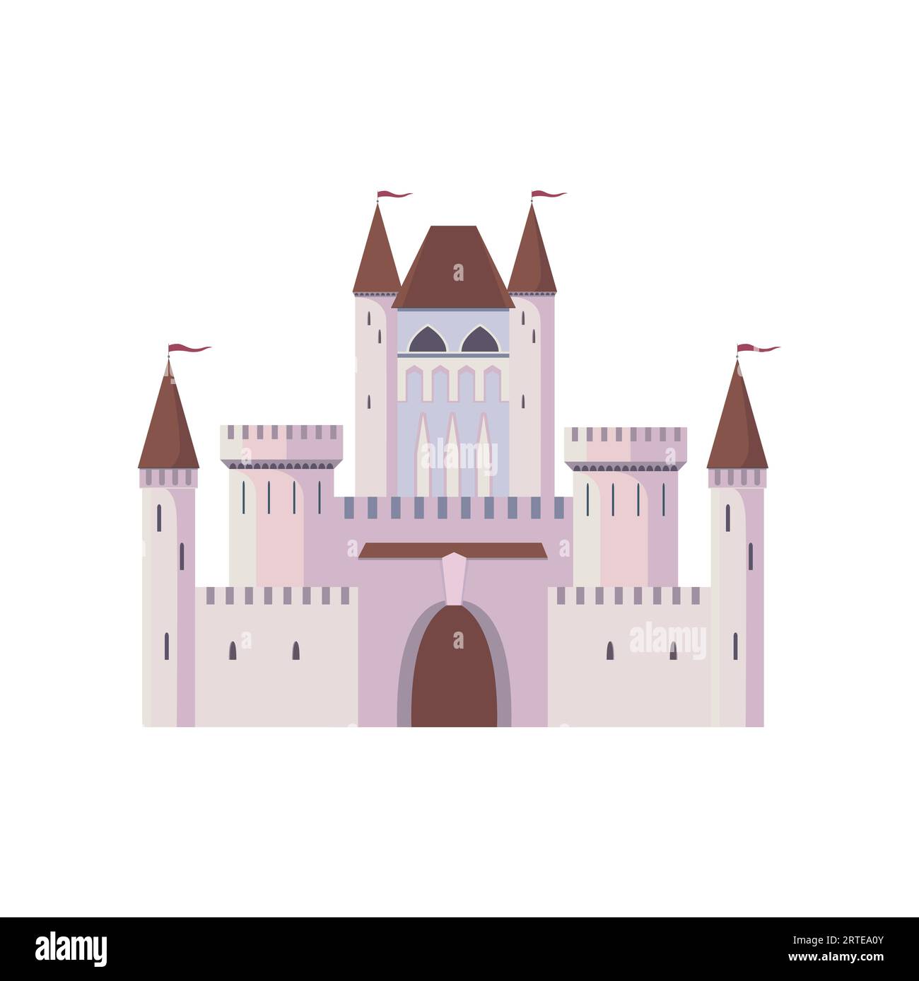 Festung mit Ziegeltürmen, mittelalterlicher Schlosspalast isolierte Karikaturcitadelle. Vector Magie Fantasy Königreich Festung aus Steinsteinen und Tor Stock Vektor