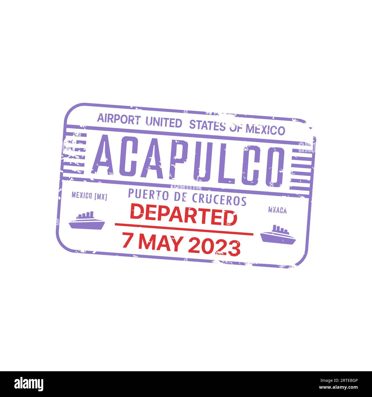 Acapulco Ausreisevisumstempel, internationales Flughafenschild. Vektor-Immigrationsstempel für mexikanisches Land. Mexikanische Grenzkontrollabzeichen Stock Vektor