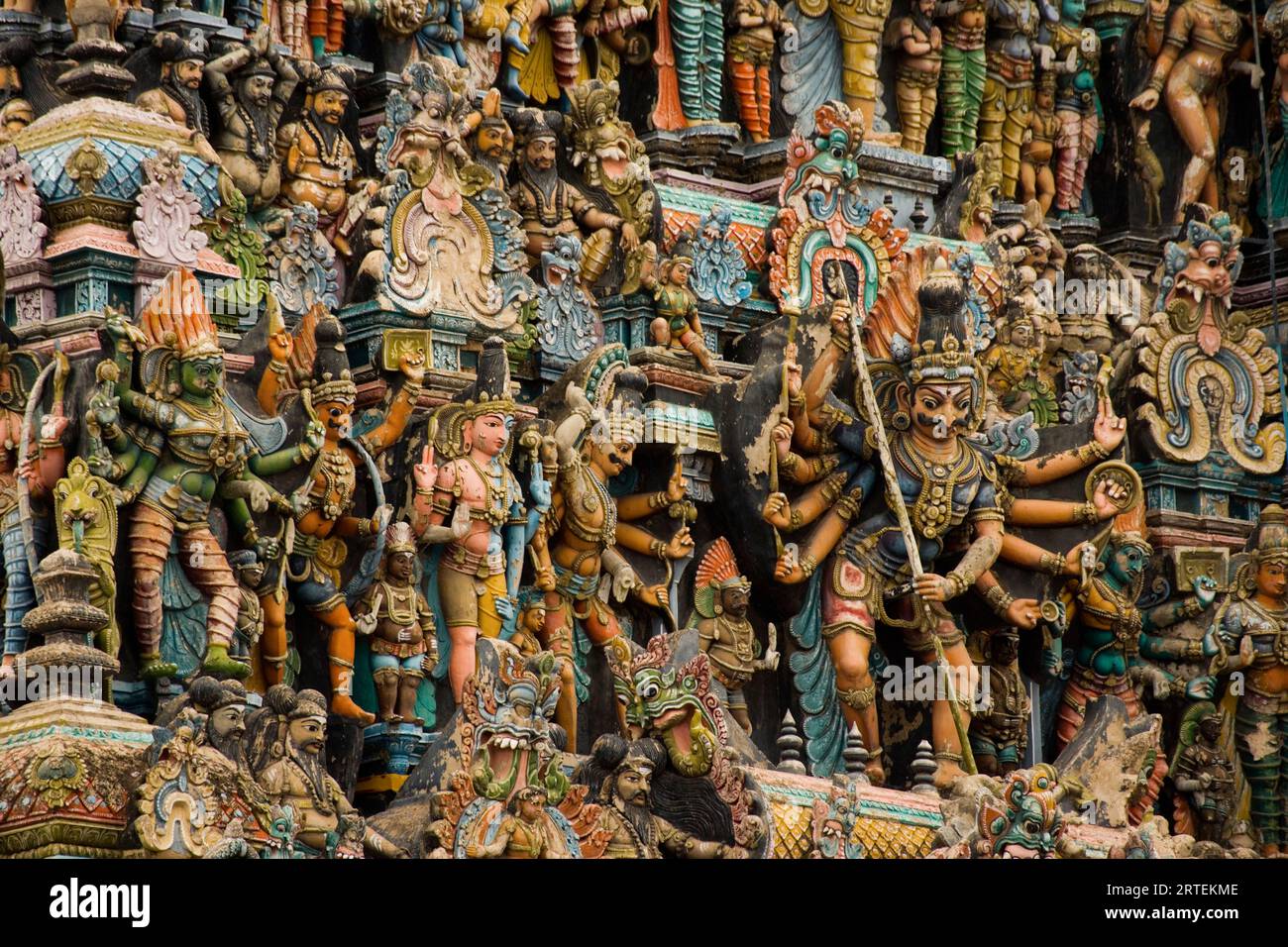 Statuen am Meenakshi-Tempel; Madurai, Tamil Nadu, Indien Stockfoto