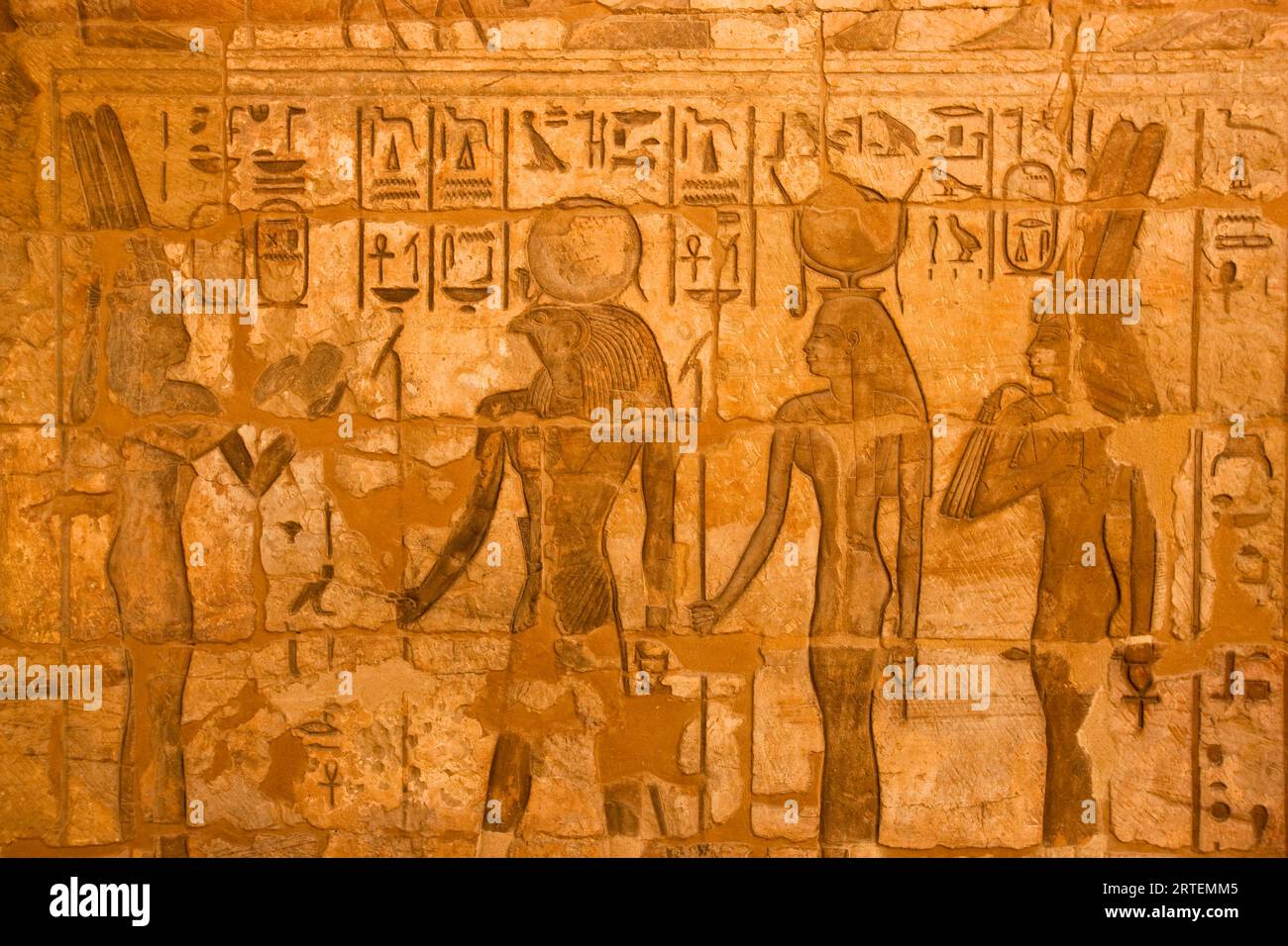 Detail eines Wandreliefs in Medinet Habu; Luxor, Ägypten Stockfoto