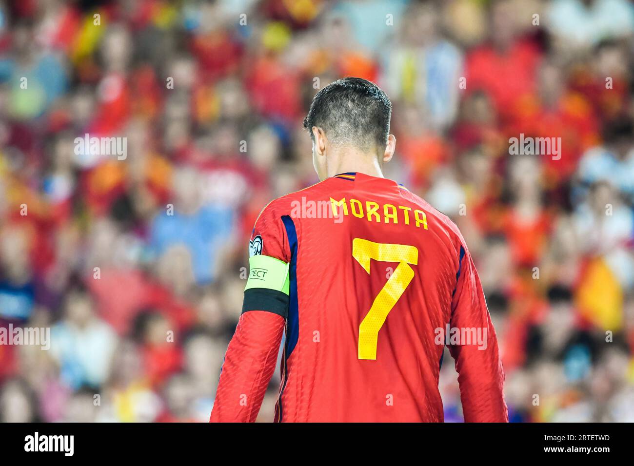 Granada, Granada. September 2023. GRANADA, SPANIEN - 12. SEPTEMBER: Alvaro Morata aus Spanien reagiert während des Spiels zwischen der spanischen Nationalmannschaft und dem Cyprus Football Federation of FIFA European Qualifier am 12. September 2023 in Nuevo Los Carmenes in Granada, Spanien. (Foto von Samuel Carreño/Credit: PX Images/Alamy Live News Stockfoto