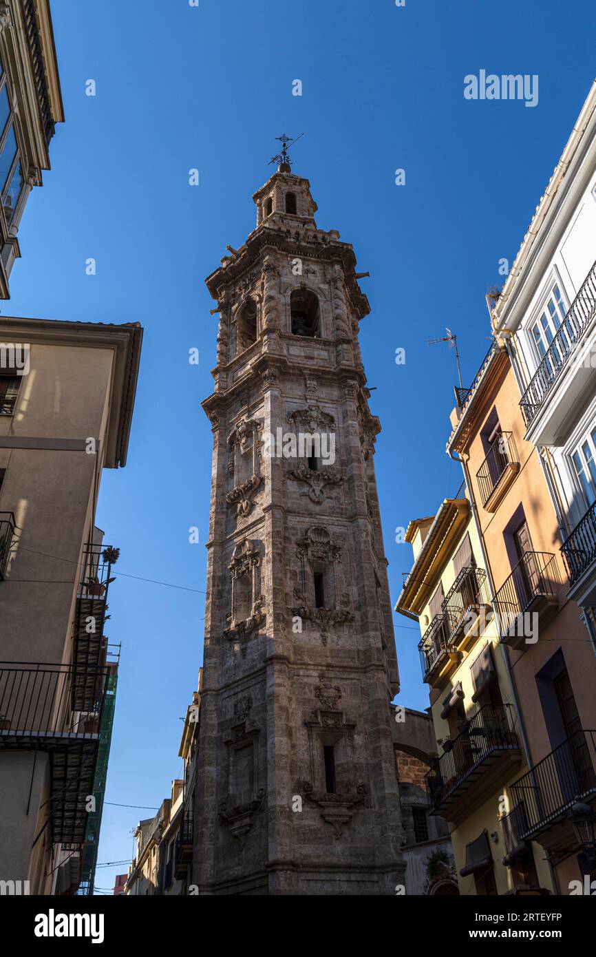 Spanien, Valencia, Barockturm der Kirche Santa Catalina Stockfoto