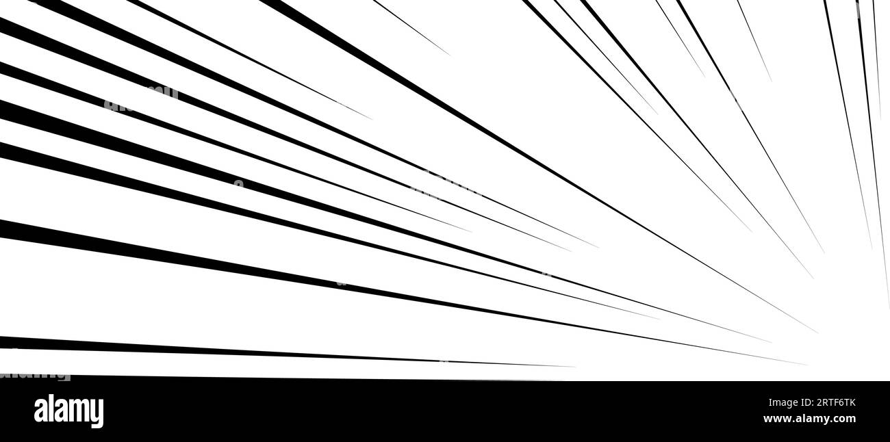 Diagonale Geschwindigkeitslinien Hintergrund. Comic-Buch Explosion Lines Wallpaper. Abstraktes Schwarzweiß-Flash-Rahmendesign. Manga- oder Anime-Zeichentrickbuch-Sonnenstrahl. Pop-Art-Eckeffekt. Vektorhintergrund Stock Vektor