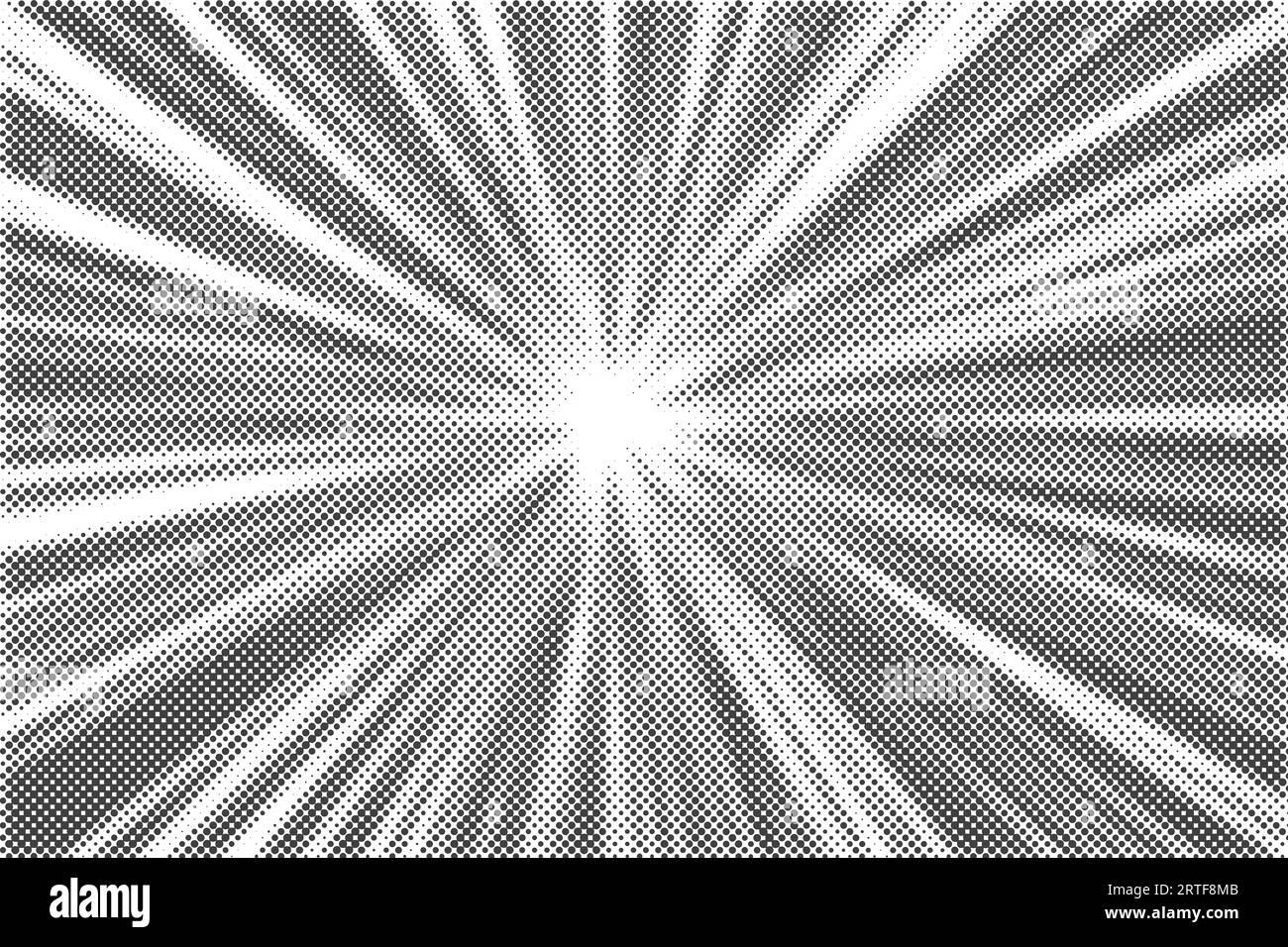 Hintergrund für radiale Halbtonlinien. Komisches Manga-Punktmuster. Cartoon-Zoom-Effekt mit Sonneneinstrahlung oder Knall-Burst. Vektor. Stock Vektor