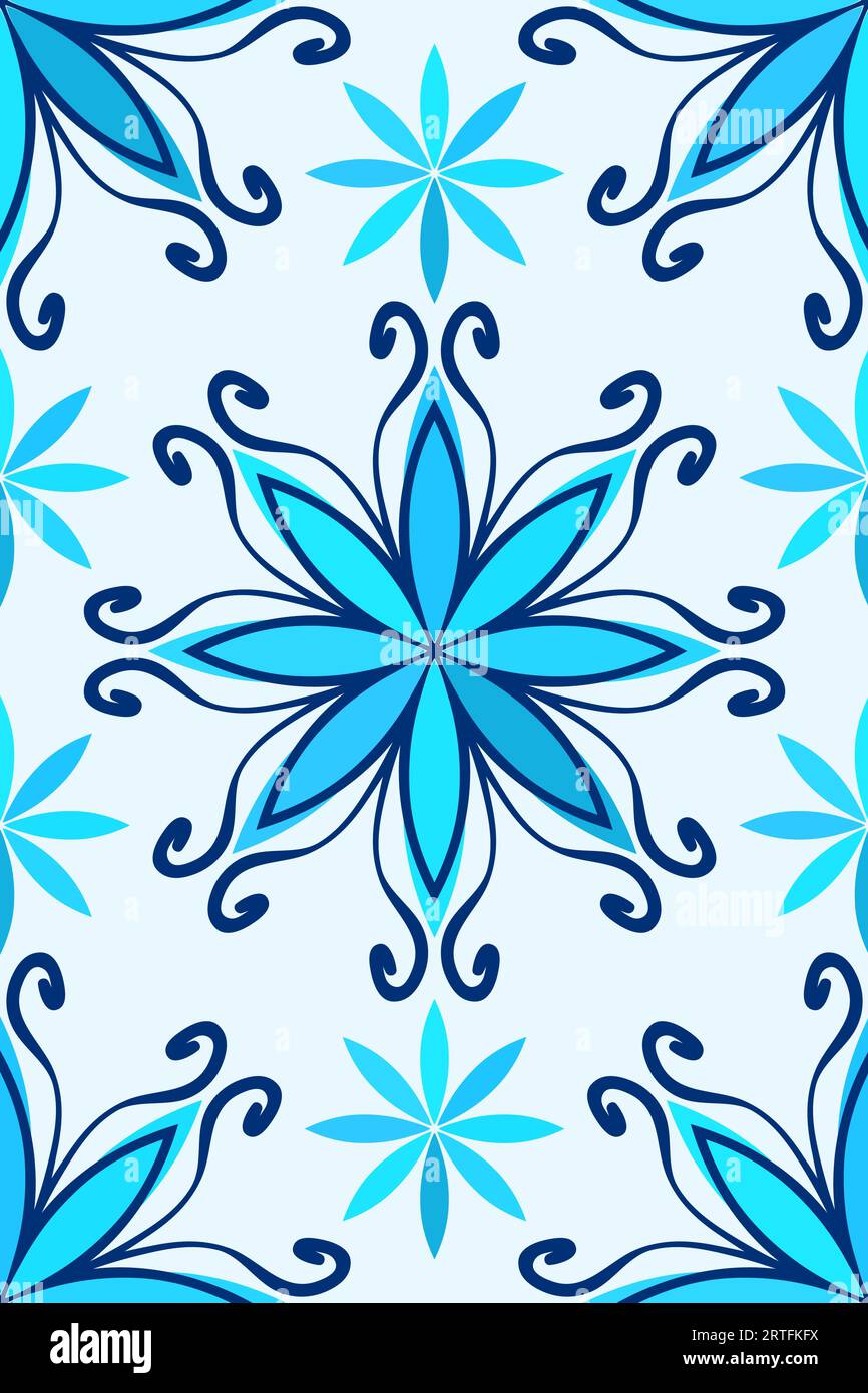 Nahtlose Blumenverzierung, abstrakter Vektorhintergrund in blauen Farben Stock Vektor