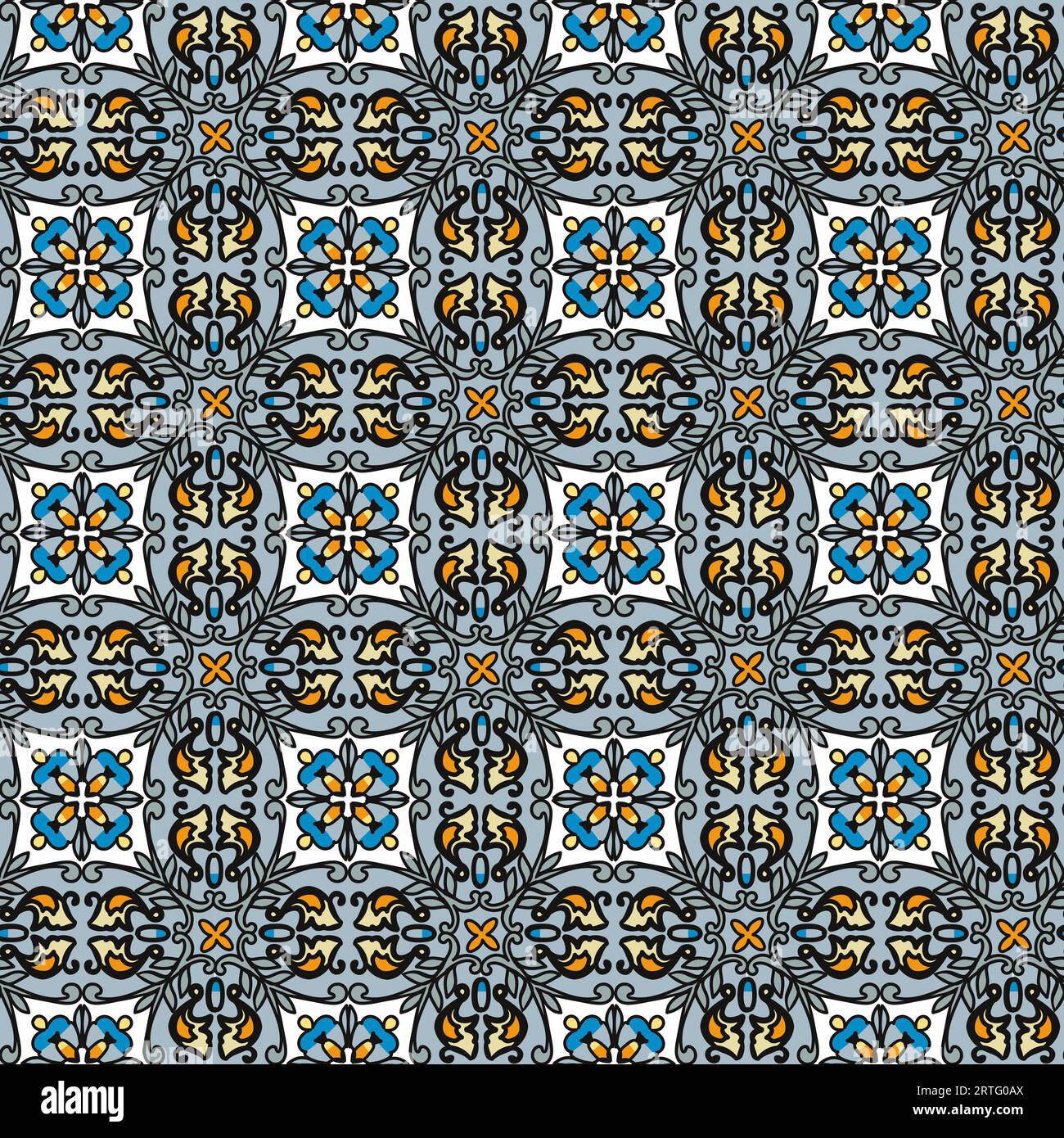 Nahtloses Muster in Azulejos Blau und Gelb, Protugal-Stil für Oberflächendesign. Vektorillustration für Textil oder Tapete Stock Vektor