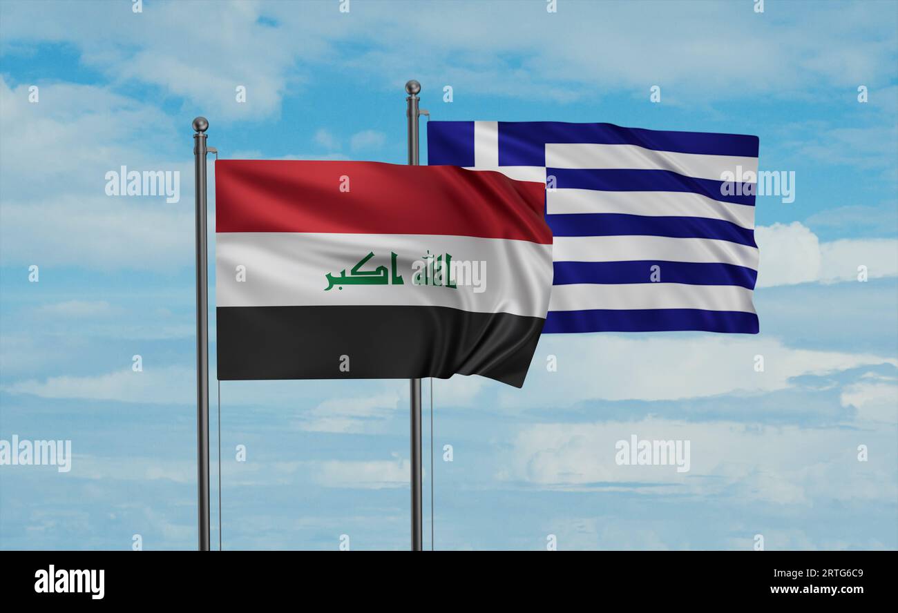 Die irakische Flagge weht zusammen mit der Flagge der Europäischen