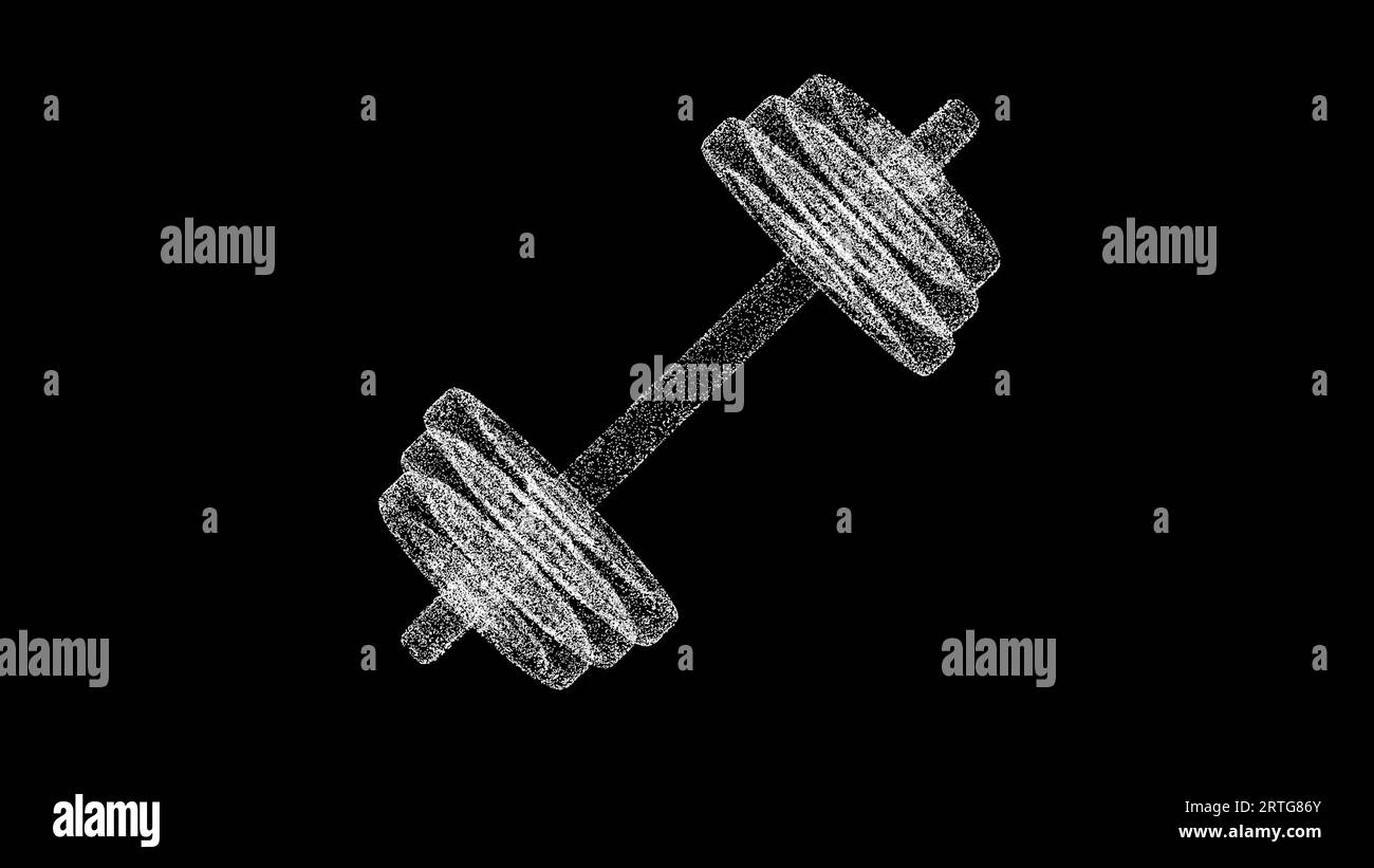 3D-Kurzhantel auf schwarz bg. Sport-Fitness-Konzept. Hintergrund der Geschäftswerbung. Für Titel, Text, Präsentation. 3D-Animation Stockfoto