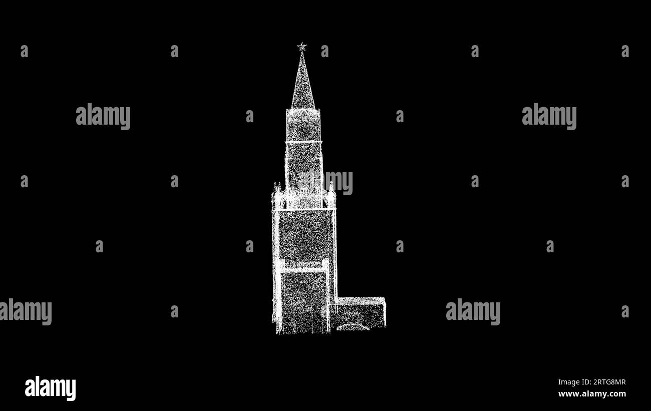 3D-Kreml-Turm auf schwarzem Hintergrund. Architektonisches Konzept. Tourismus und Sehenswürdigkeiten. Hintergrund der Geschäftswerbung. Für Titel, Text, Präsentation. 3d Stockfoto