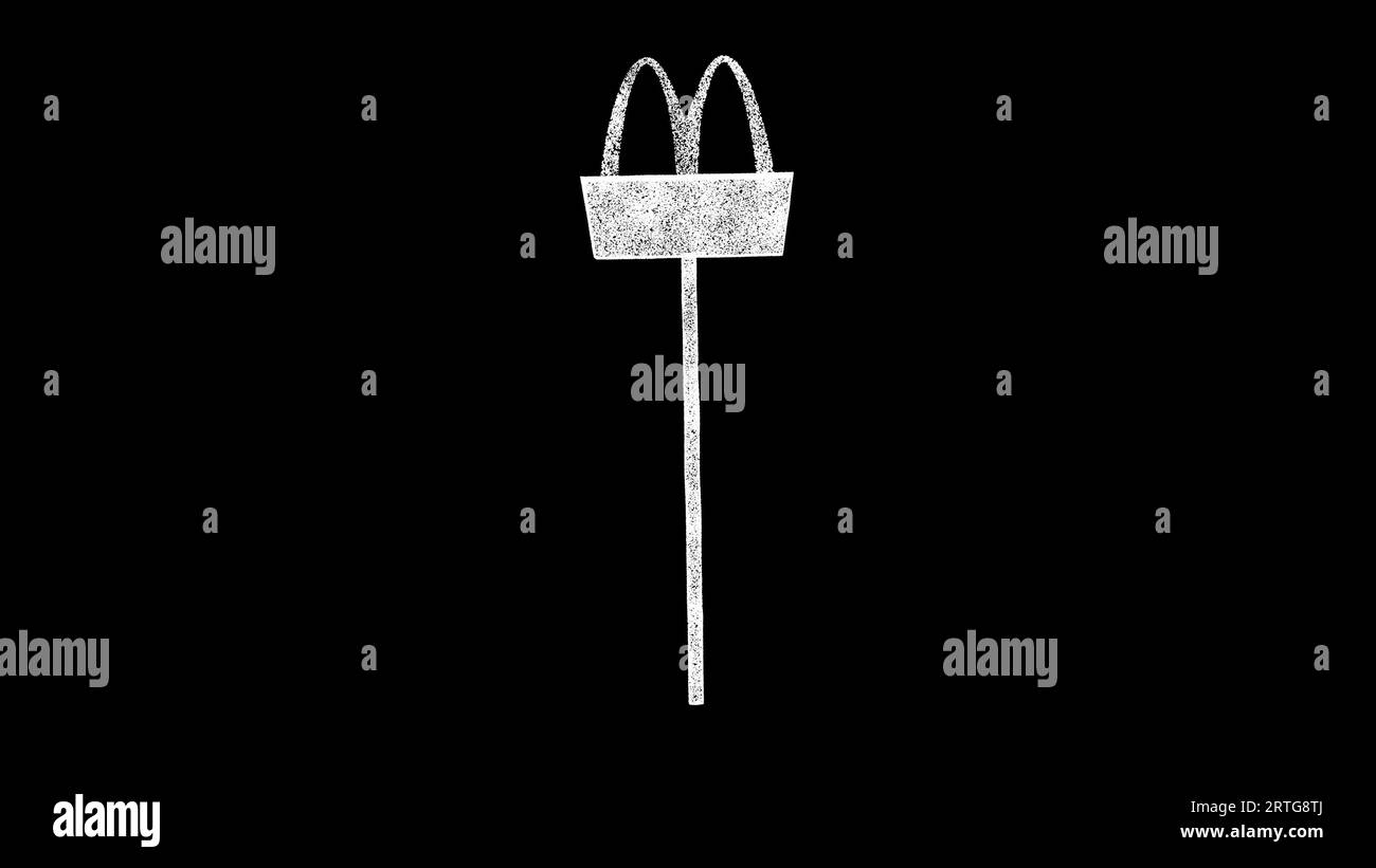3D McDonald's Logo auf schwarzem Hintergrund. Konzept der Marke Fast Food. Fast-Food-Restaurant. Hintergrund der Geschäftswerbung. Für Titel, Text, Präsentation Stockfoto