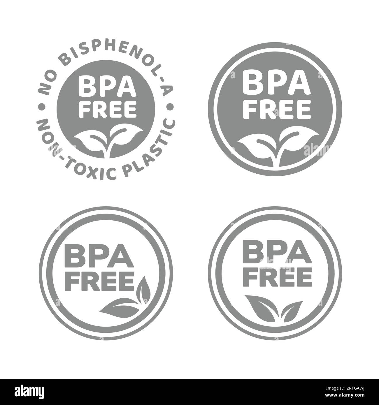 BPA-freier Vektoraufkleber aus Kunststoff. BPA-freies, ungiftiges Kreisetikett mit Blatt. Stock Vektor