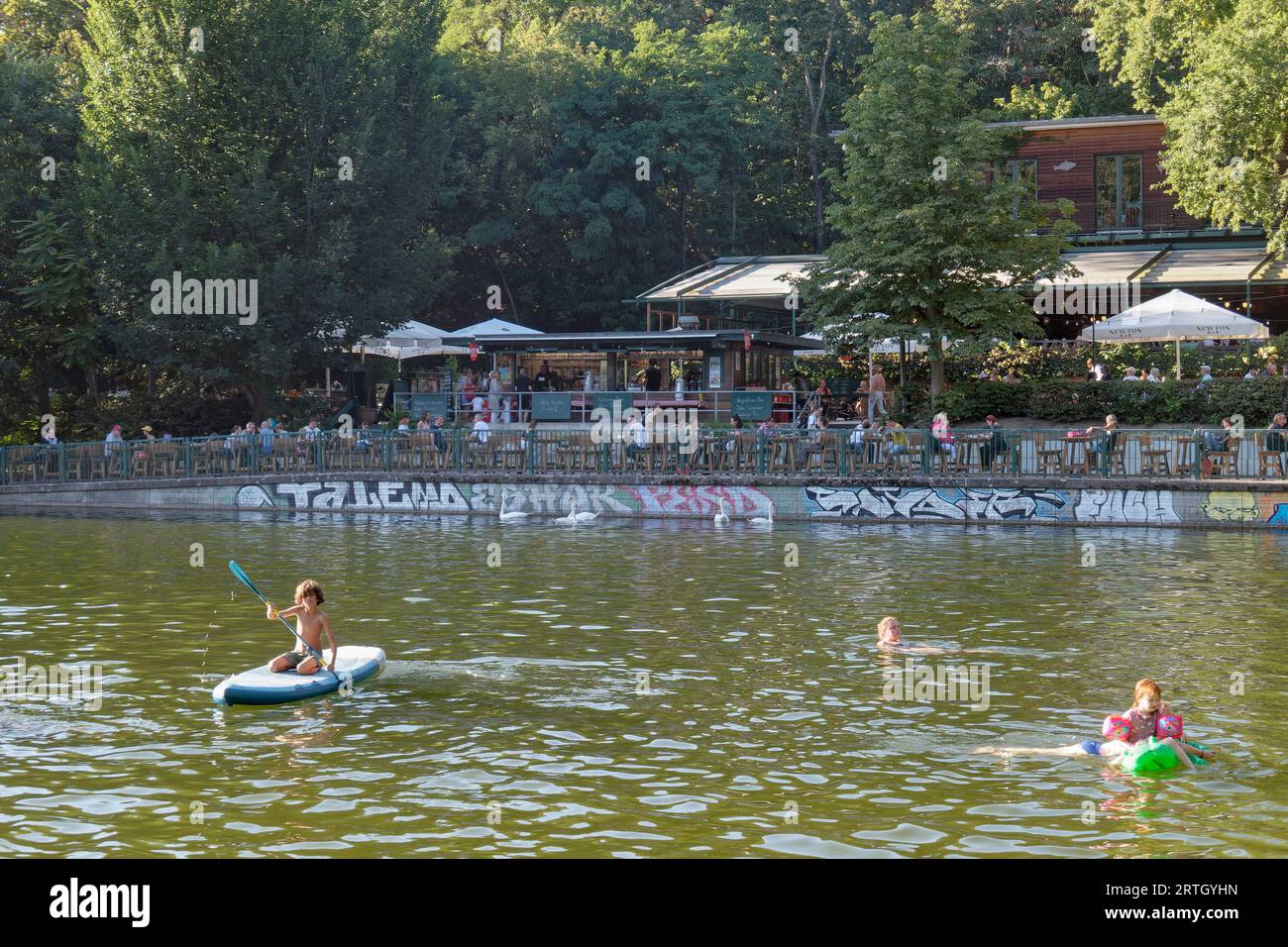 Schlachtensee, Badesee, Sommer in Berlin, See, Bezirk Steglitz-Zehlendorf, Grunewald, Berlin, Deutschland, Europa Stockfoto