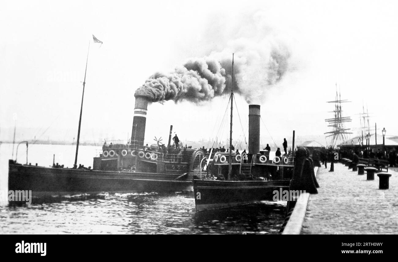 Dampfschiffe im Princes Pier, Greenock, Schottland, viktorianische Zeit Stockfoto