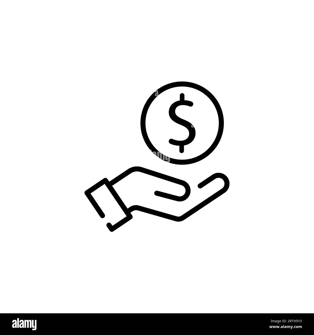 Eps10 Vektor schwarzes Spargeld Symbol, Gehaltsgeld, Invest Finance, Hand halten Dollar, Strichgrafik Symbole isoliert auf weißem Hintergrund. Stock Vektor