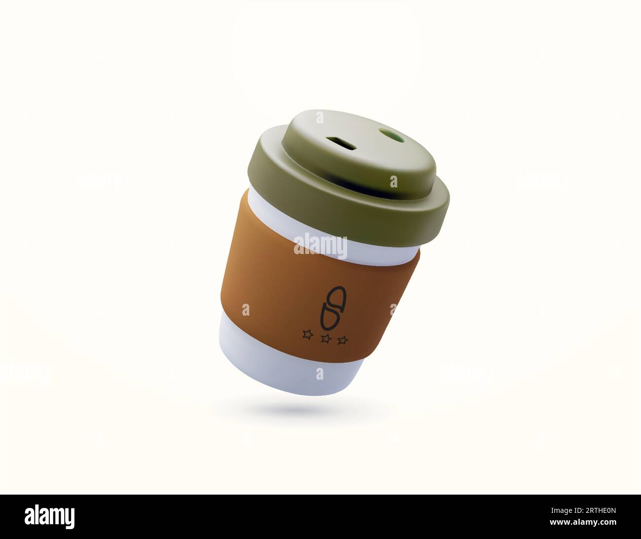 Einfache und zersetzbare Kaffeetasse mit Deckel. 3D-Symbol für minimale gerenderte Kaffeetasse, isoliert auf weißem Hintergrund. 3D-Vektorillustration. Vektorillustration Stock Vektor