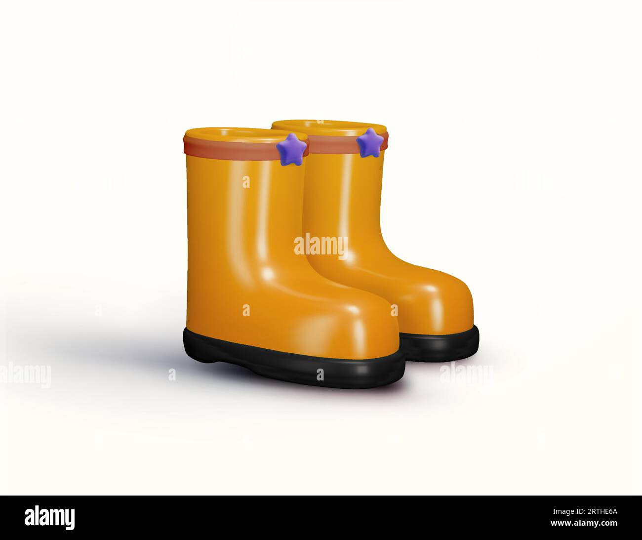 Ein Paar minimalistisch gelbe Gummistiefel mit einfacher Dekoration. 3D gerendertes wasserdichtes Gartenschuhsymbol isoliert auf weißem Hintergrund. 3D-Vektorillustration. Vektorillustration Stock Vektor