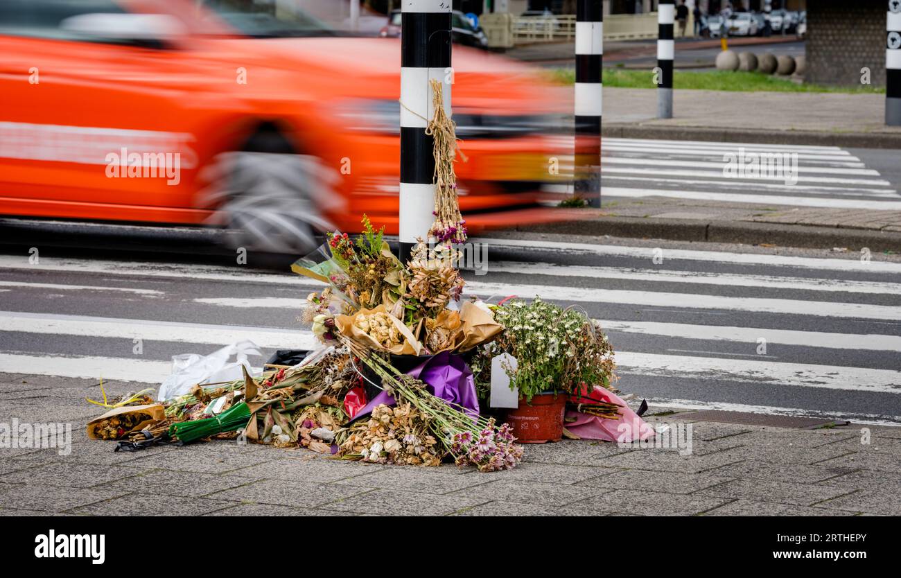 ROTTERDAM - Autos fahren am Unfallort auf dem Maasboulevard vorbei. Ein 79-jähriger Mann und eine 74-jährige Frau aus Capelle aan den IJssel starben bei dem tödlichen Unfall. ANP MARCO DE SWART niederlande raus - belgien raus Stockfoto