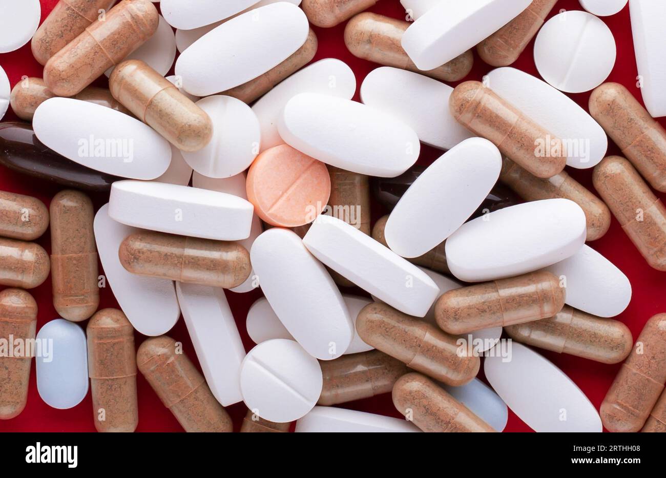 Verschiedene Medizin Drogen, Pillen, Tabletten. pharmazeutische Medizin Pillen Stockfoto