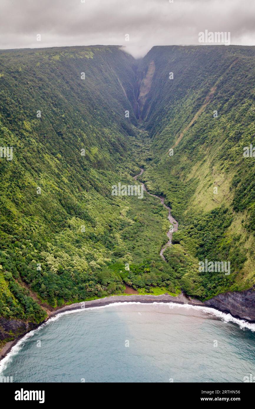 Luftaufnahme über Honopue Valley an der Ostküste von Big Island, Hawaii, USA Stockfoto