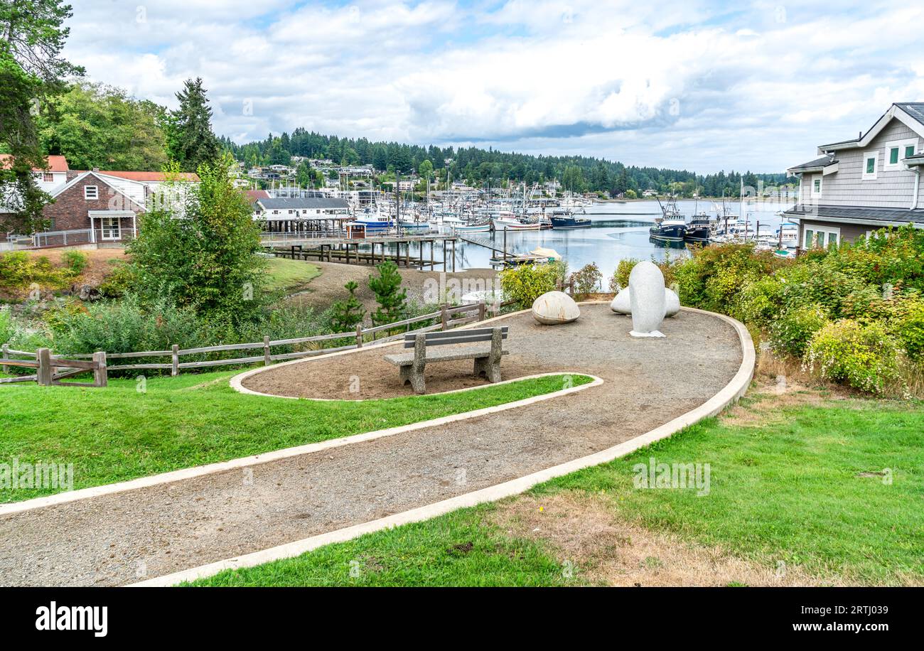 Fischerboote an der Anlegestelle in Gig Harbore, Washington. Stockfoto