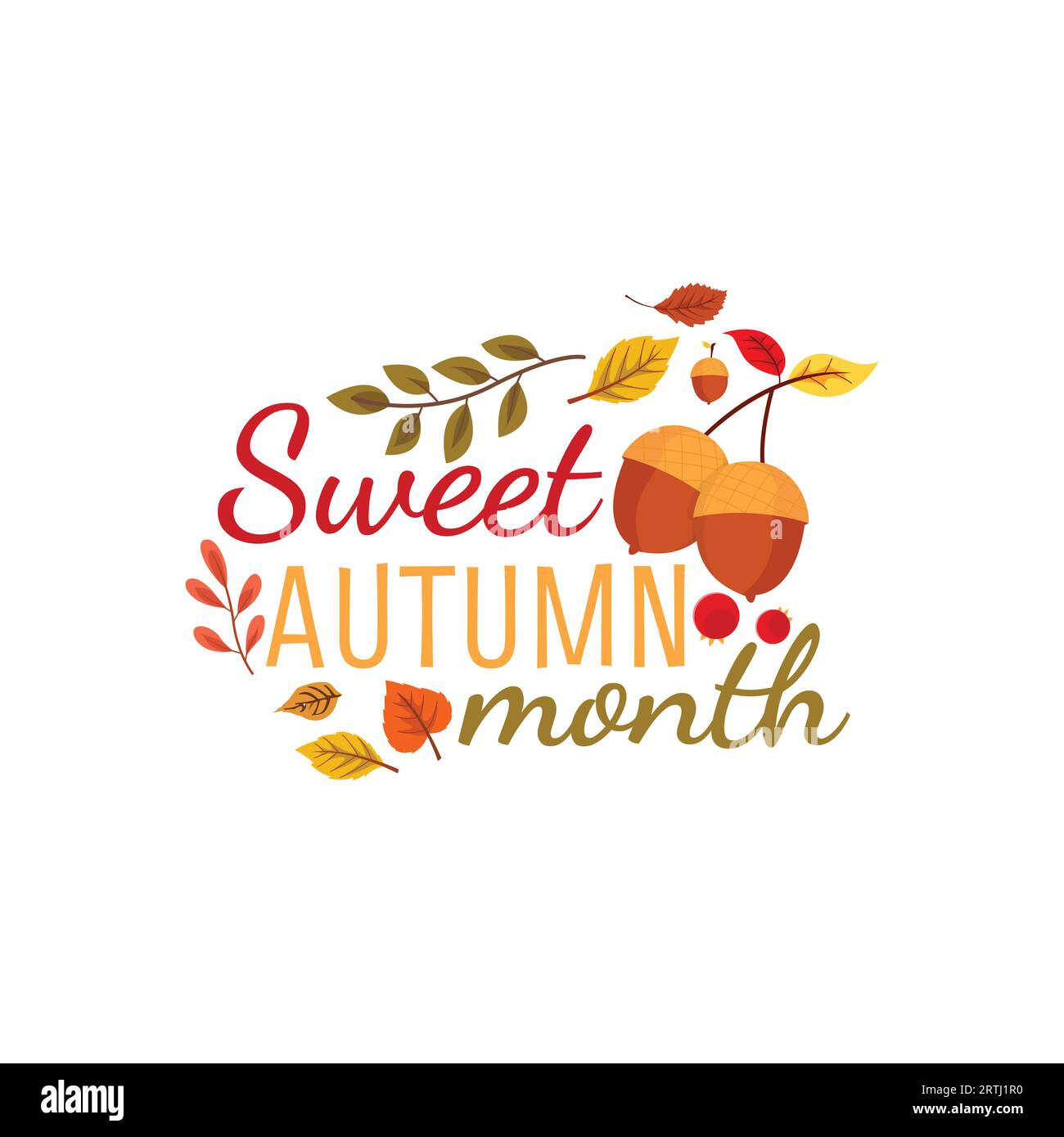 Süßer Herbstschriftart-Typografie-Design-Vektor. Herbst Herbst Schrift Danksagungstag Hallo Herbst Love Zeichen glücklicher Herbst Kürbis Herbst Blätter Eicheln W Stock Vektor