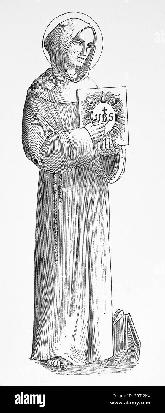 St. Bernadine von Siena. Gravur von Lives of the Saints (Mai) von Sabin Baring-Gould, 1897. Stockfoto
