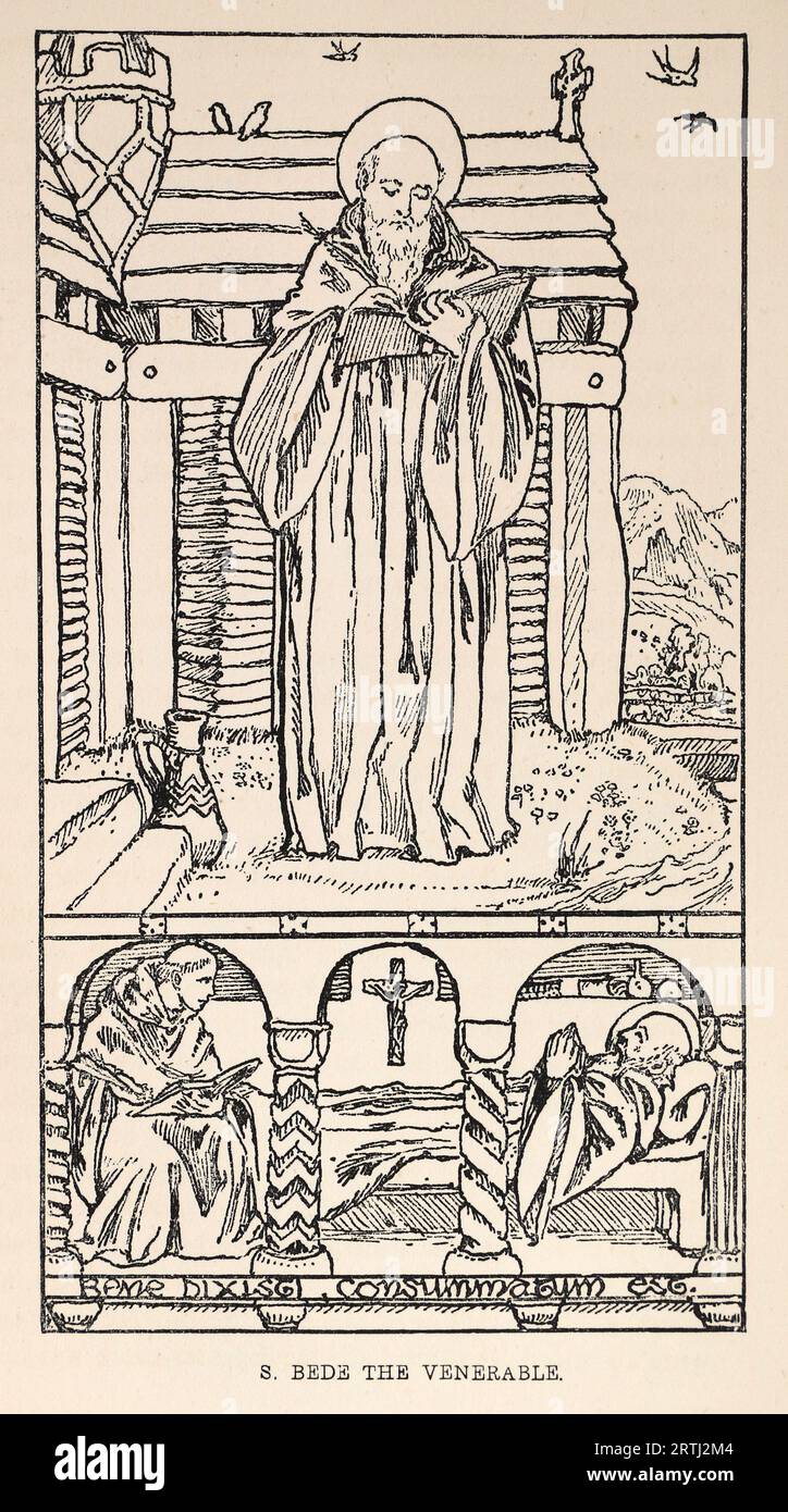 Der Ehrwürdige Bede. Gravur von Lives of the Saints (Mai) von Sabin Baring-Gould, 1897. Stockfoto
