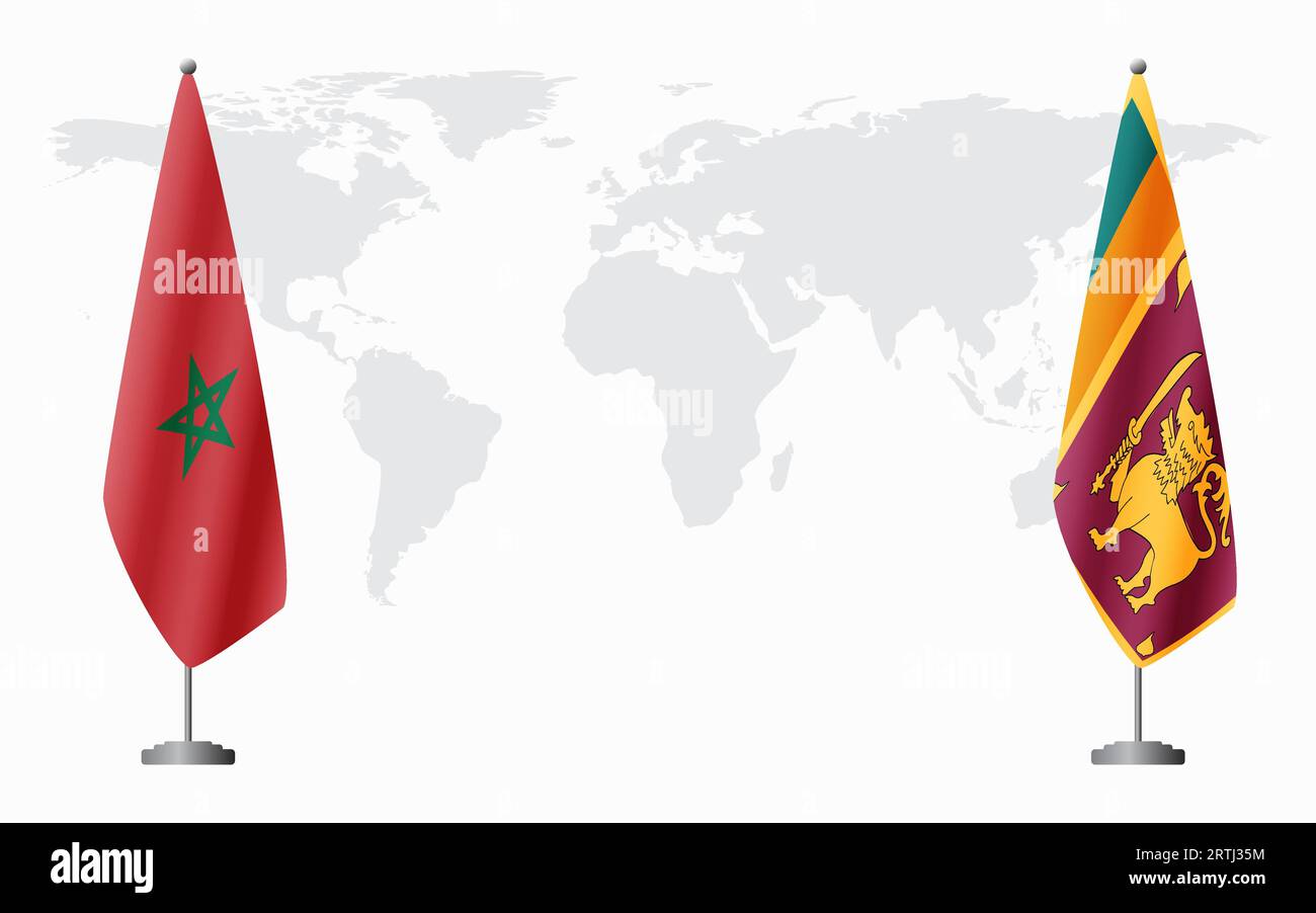 Marokko und Sri Lanka Flaggen für offizielles Treffen vor dem Hintergrund der Weltkarte. Stock Vektor