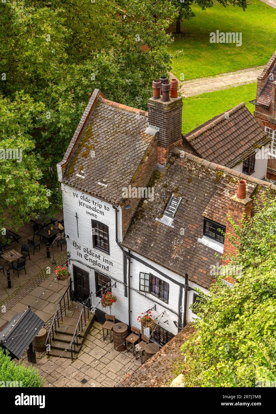 YE Olde Reise zum Jerusalem Inn in Nottingham, Großbritannien. Stockfoto