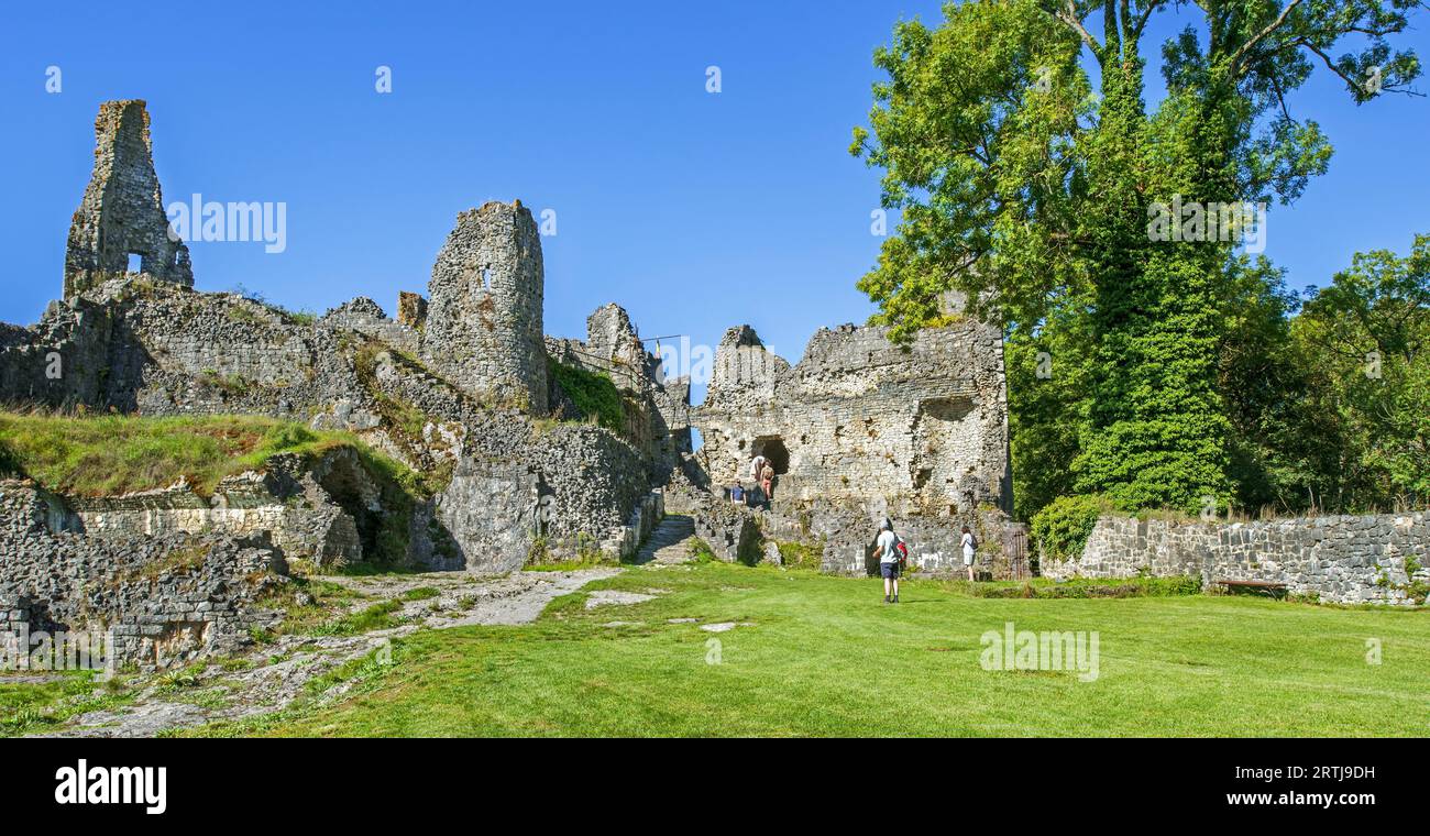 Château de Montaigle im Sommer, 14. Jahrhundert Ruine mittelalterliche Burg in Falaën, Onhaye, Provinz Namur, Wallonien, Belgische Ardennen, Belgien Stockfoto