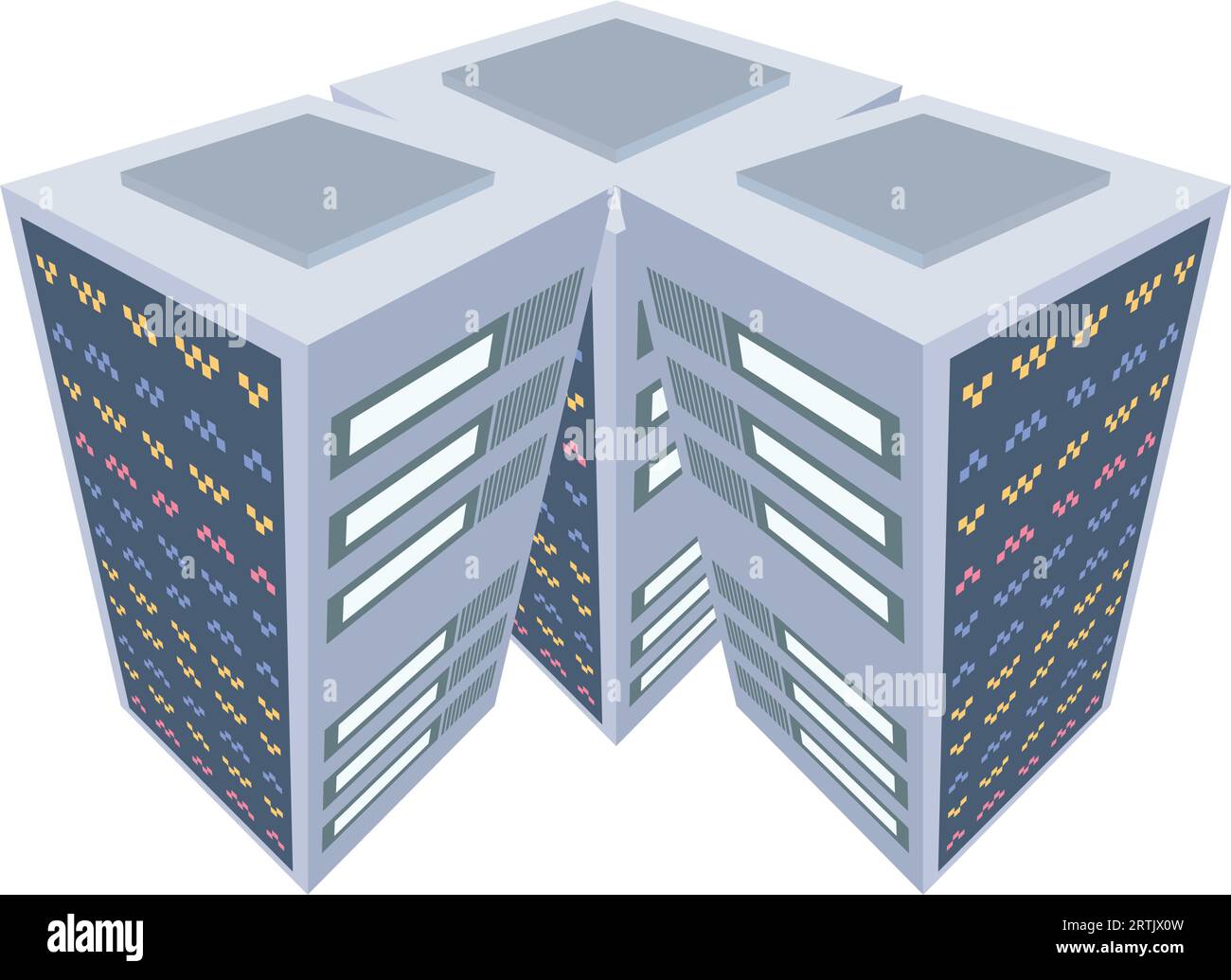 Server Room Datenbanksystem Server-Racks Datenschutz Internet-Sicherheitskonzept. Data Center Symbol Cloud-Speicher Cloud-Computing-Computerserver. Ho Stock Vektor