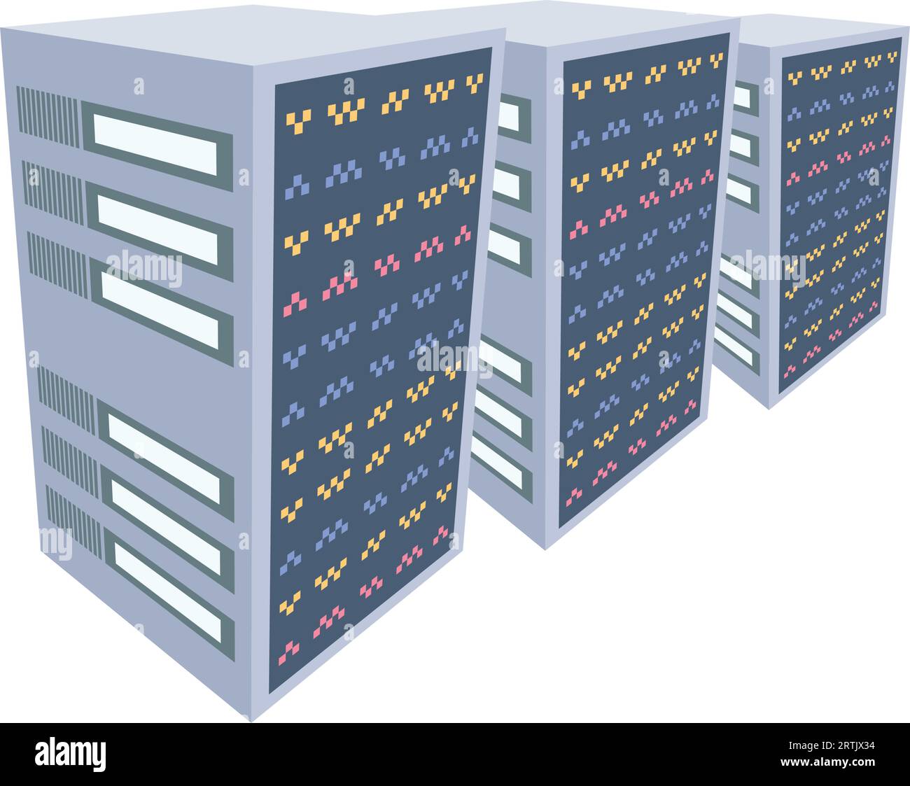 Server Room Datenbanksystem Server-Racks Datenschutz Internet-Sicherheitskonzept. Data Center Symbol Cloud-Speicher Cloud-Computing-Computerserver. Ho Stock Vektor