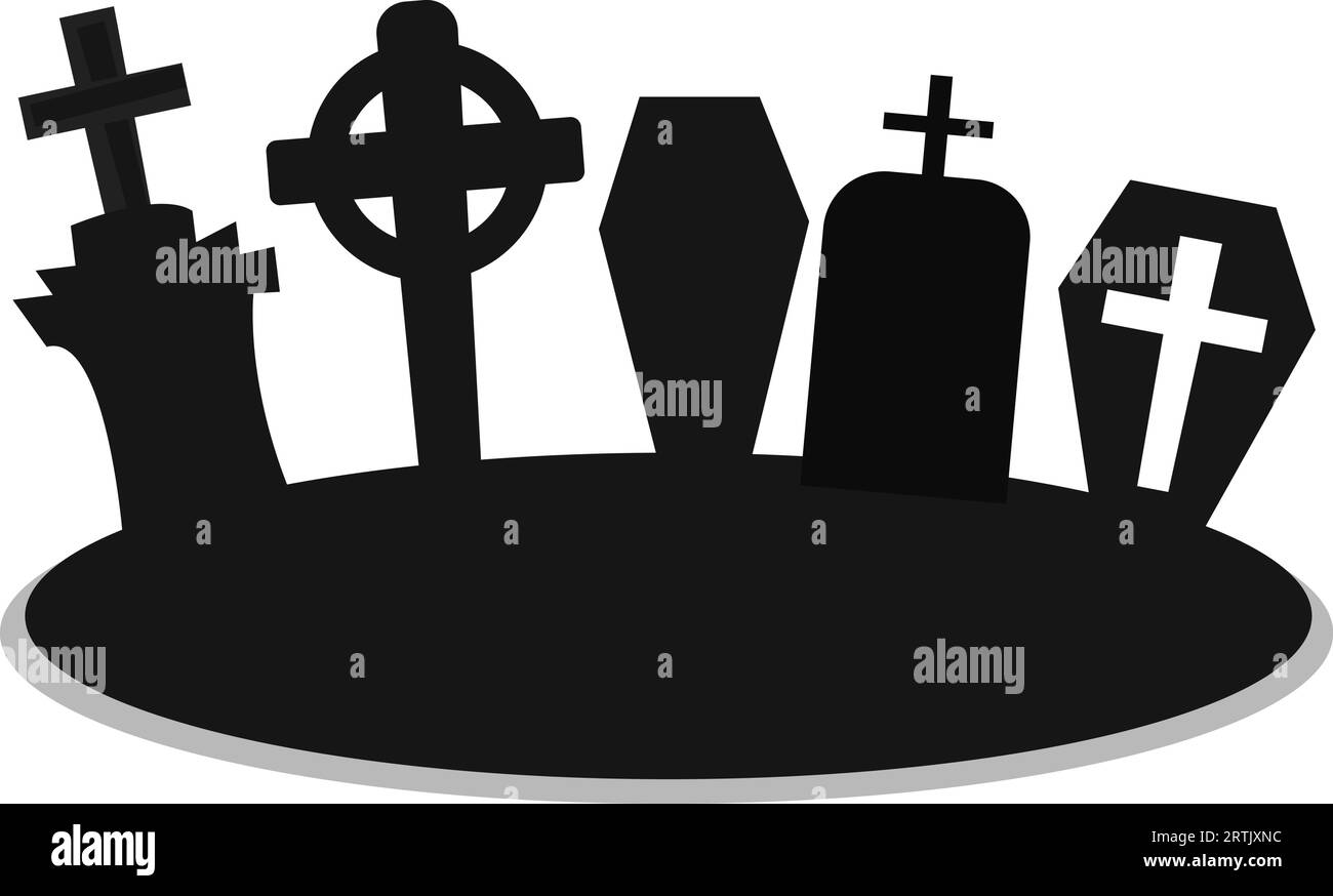Halloween Friedhof Icon Set christliche Friedhof Silhouette Kreuz religiösen Symbol Stock Vektor