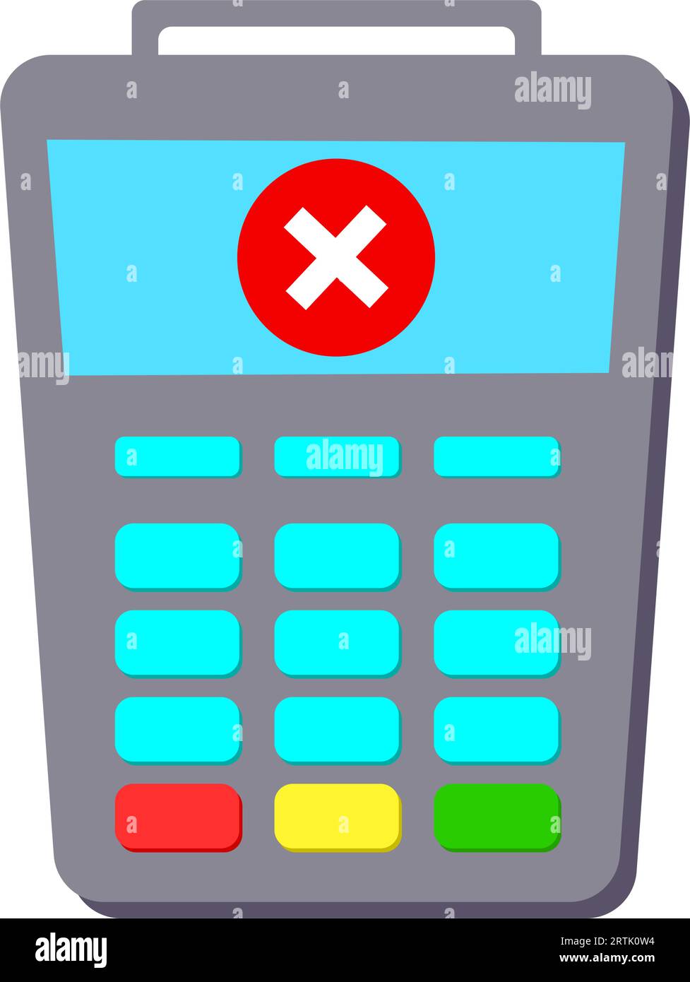 Zahlungsterminal-POS mit Bankkarte und Beleg drucken. Elektronische Transaktionsmaschine – bargeldlose Technologie. Kontaktlose Zahlungstransaktion Stock Vektor