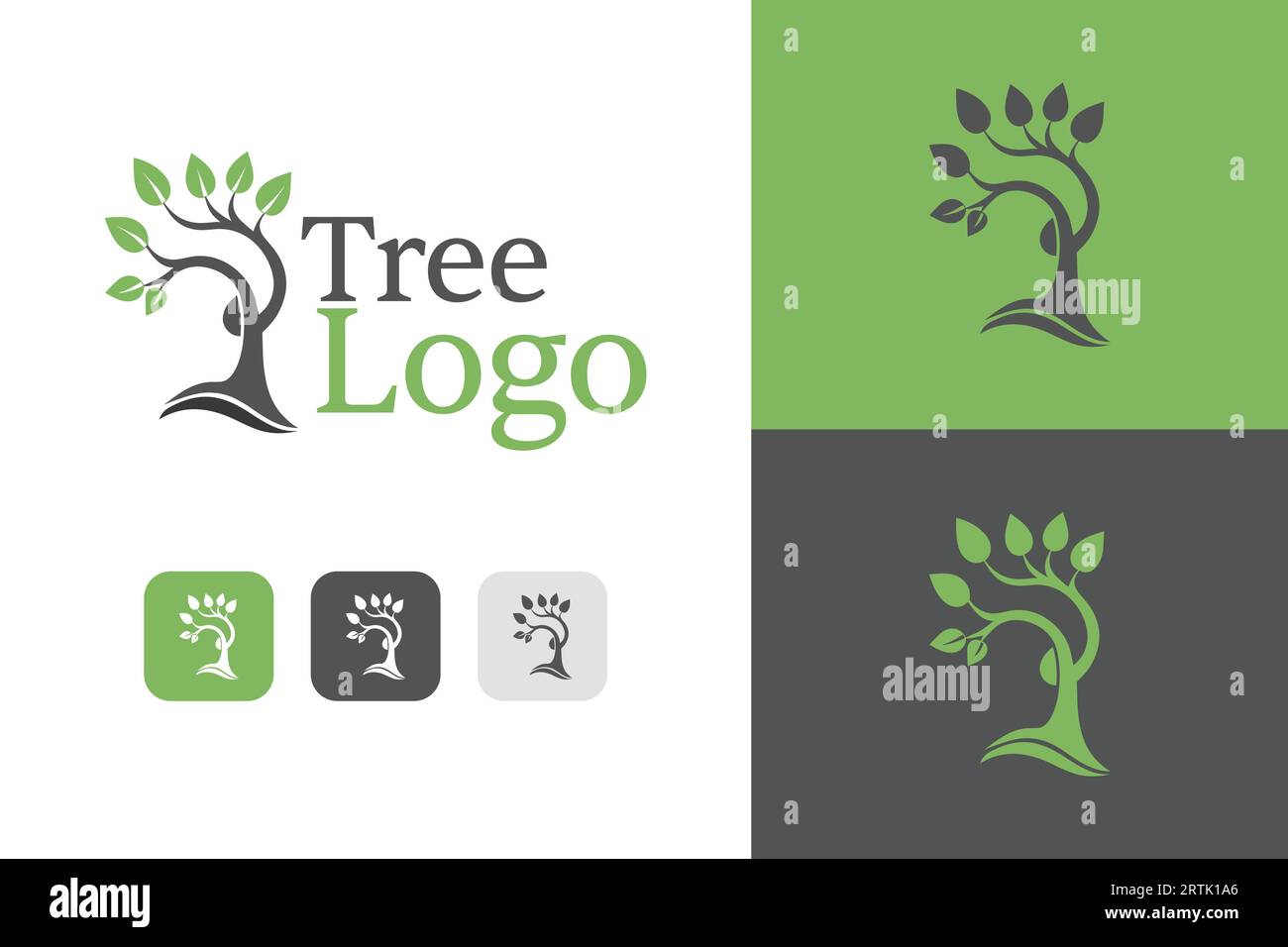 Design mit natürlichem Baumlogo, Vektor-Grün-Blatt Stock Vektor