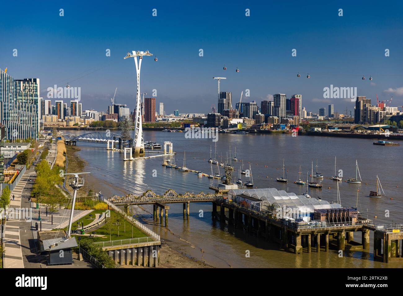 North Greenwich und die Themse in der Nähe von O2, London, UK Stockfoto