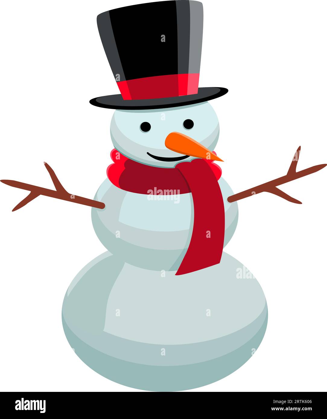 Schneemann in Hut. Zeichentrickvektorillustration des Schneemanns im flachen Stil Stock Vektor