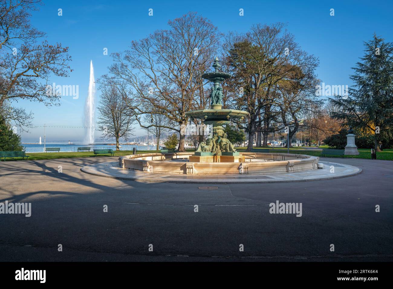 Four Seasons im Jardin Anglais (englischer Garten) Park - Genf, Schweiz Stockfoto