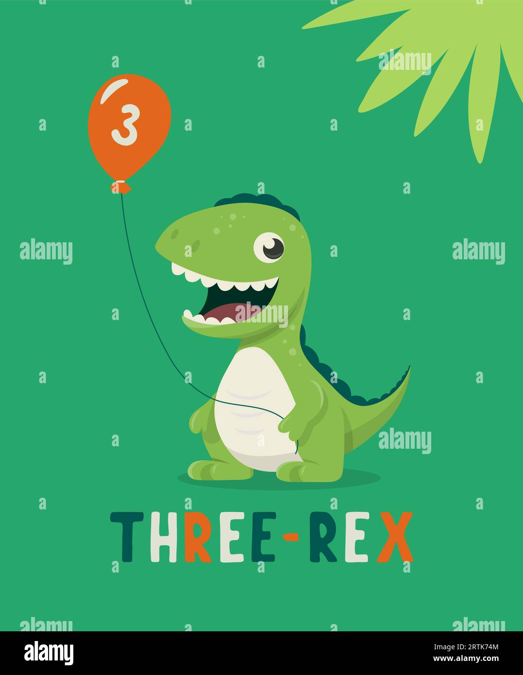 Dinosaurier Tirannosaur Drei Rex. Cartoon Tirex. Geburtstagskarte für ein Kind für drei Jahre. Vektor hübsch und lustig Cartoon Hand gezeichnet Dinosaurier Stock Vektor