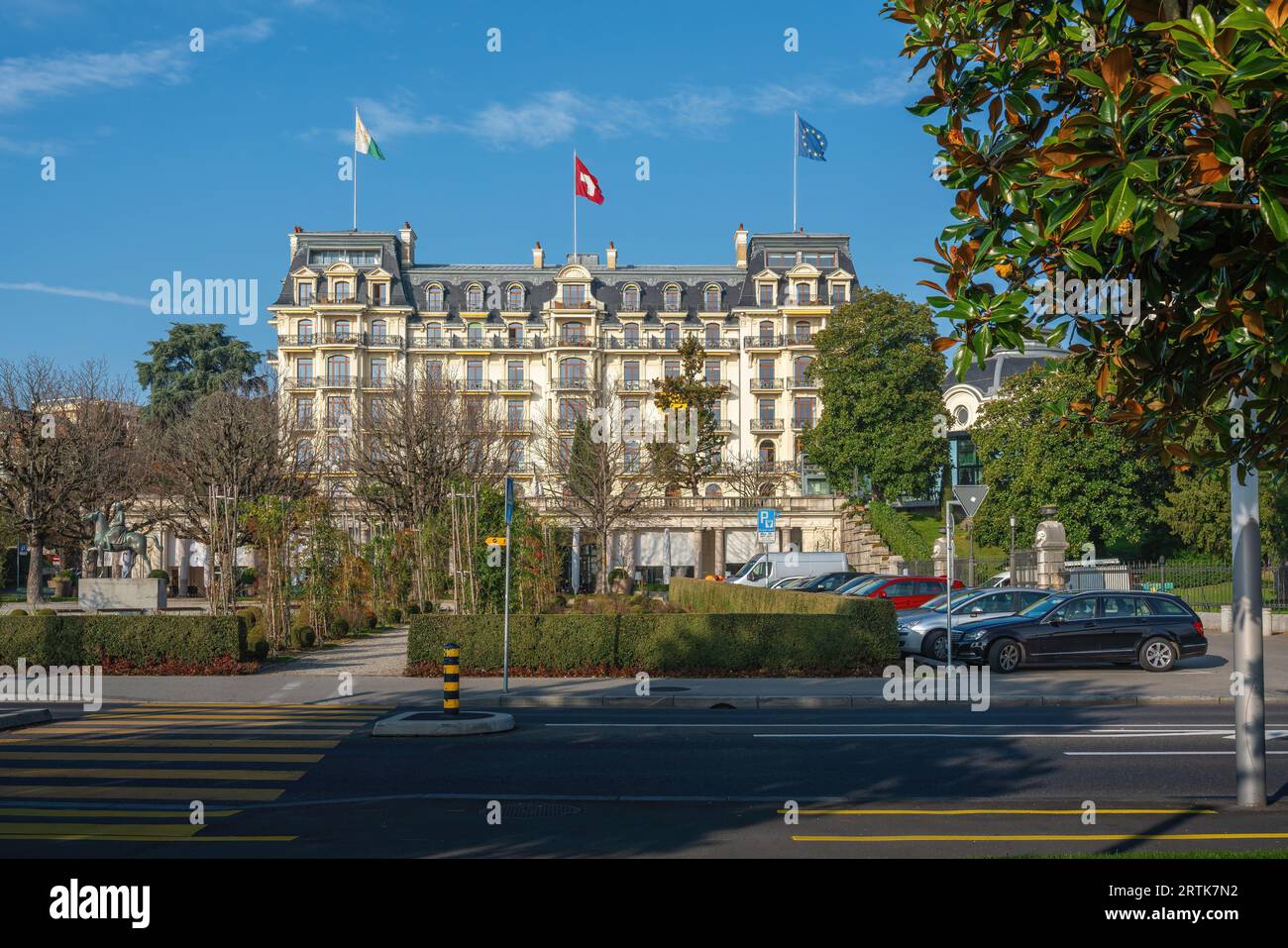 Beau-Rivage Palace Hotel at Ouchy Promenade - Lausanne, Schweiz Stockfoto