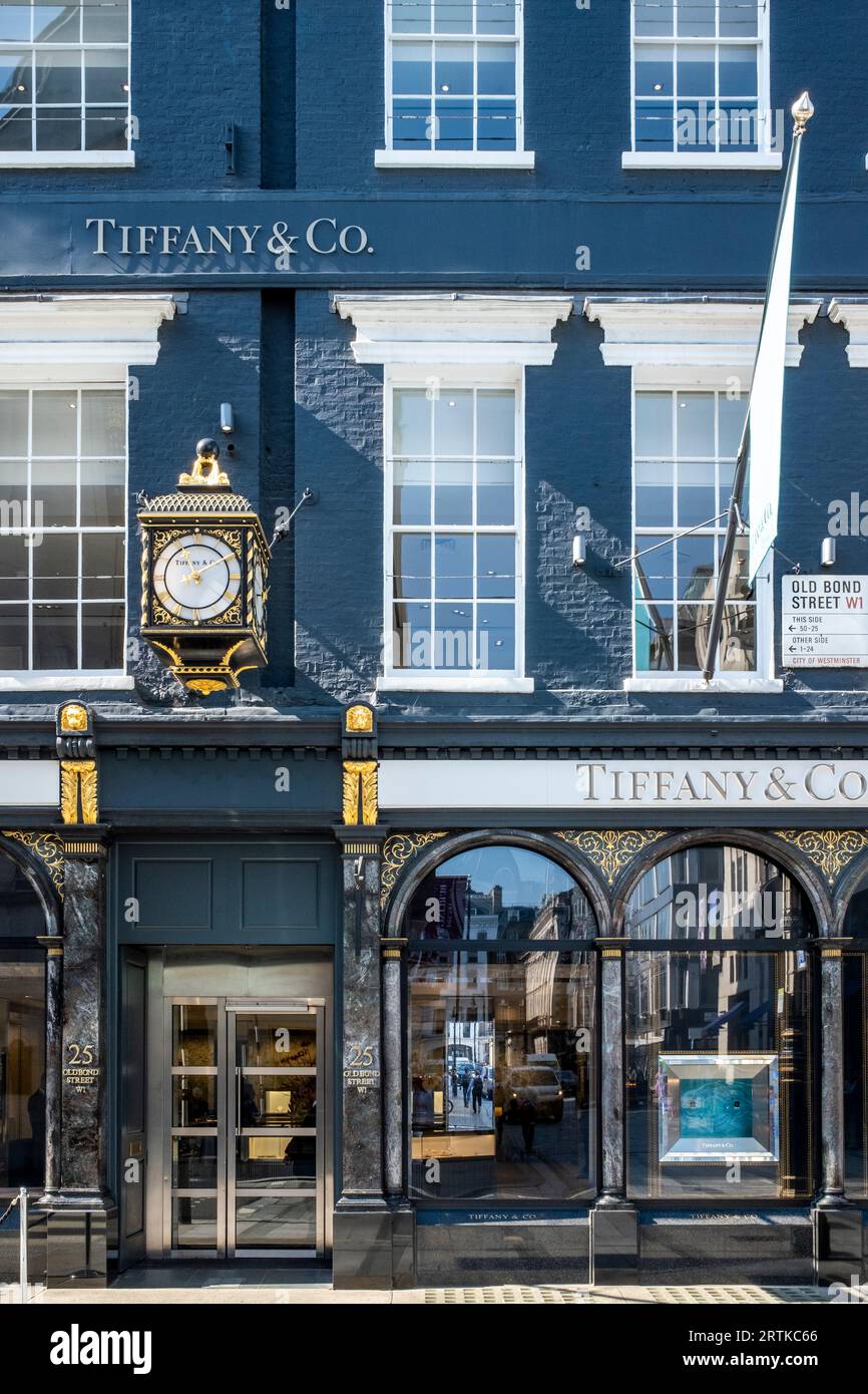 Tiffany & Co Jewellery Store, Old Bond Street, London, Großbritannien. Stockfoto