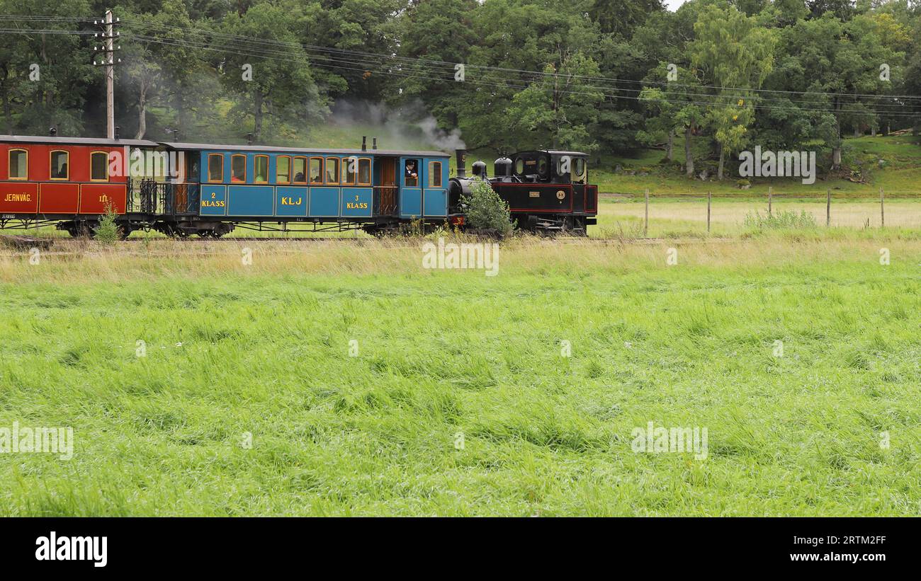 Mariefred, Schweden - 2. September 2023: Historische Dampfeisenbahn im Eisenbahnmuseum Ostra Sodermanlands. Stockfoto Mariefred, Schweden - 2. September 2023: Historische Dampfeisenbahn im Eisenbahnmuseum Ostra Sodermanlands. Stockfoto