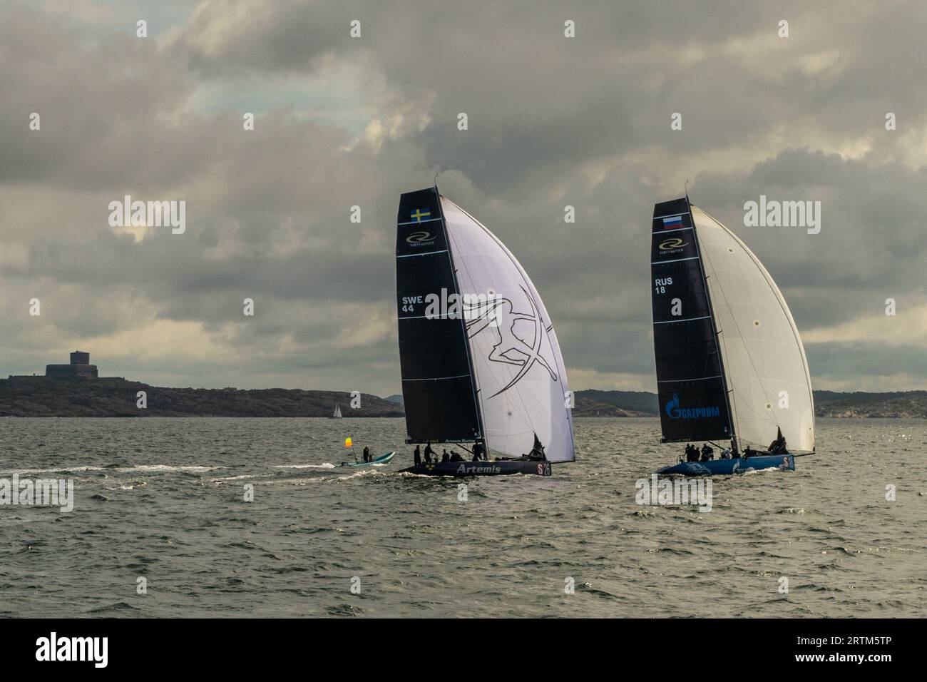 Fotobericht über den RC44 Cup in Marstrand Schweden mit Onboard-Aktion. Stockfoto