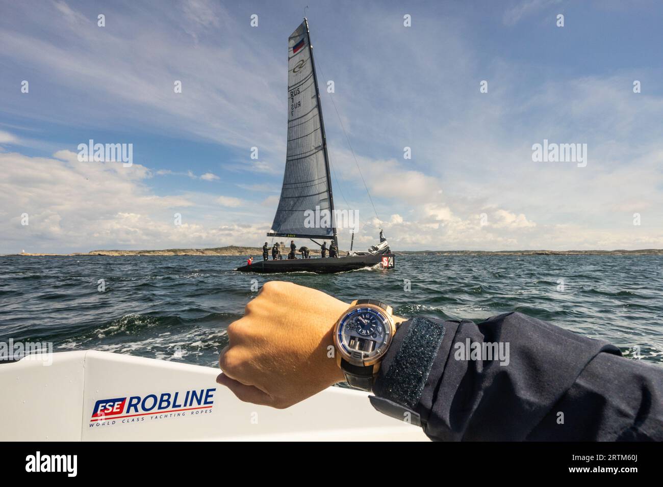 Fotobericht über den RC44 Cup in Marstrand Schweden mit Onboard-Aktion. Stockfoto