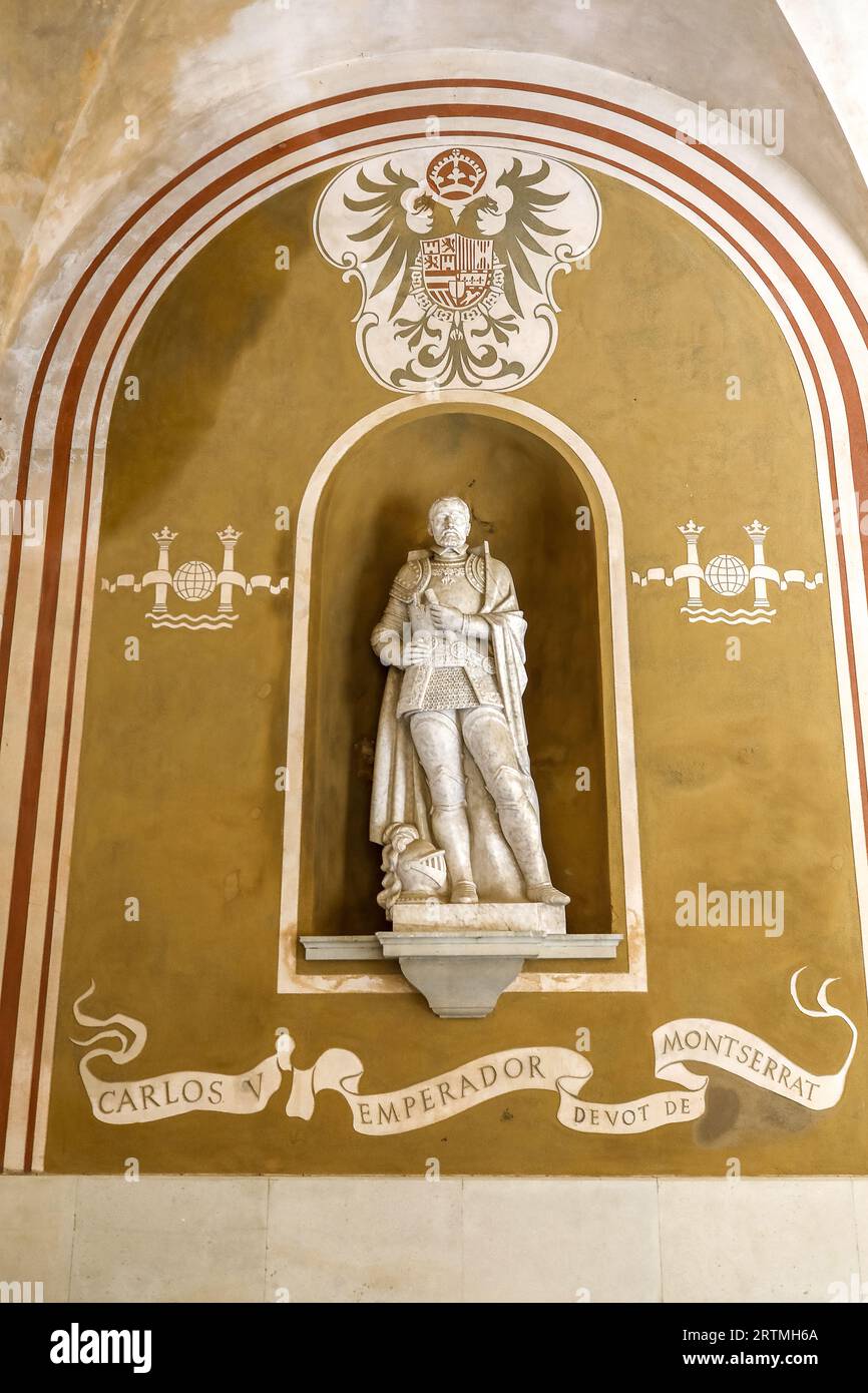 Kloster Montserrat, Katalonien, Spanien. Statue von Karl V. Stockfoto