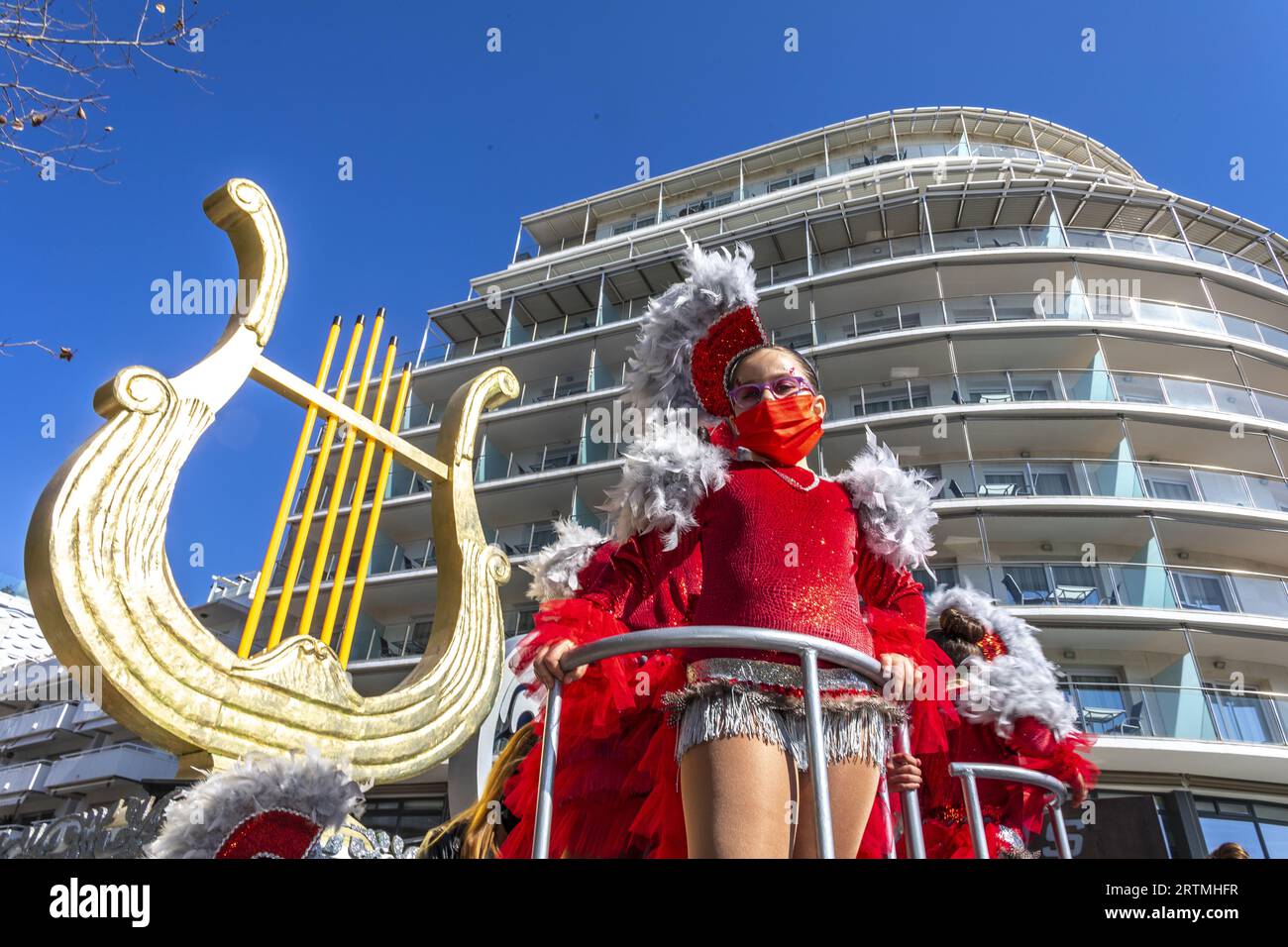 Sitges Carnival Band, Katalonien, Spanien. Kinderkarneval Stockfoto